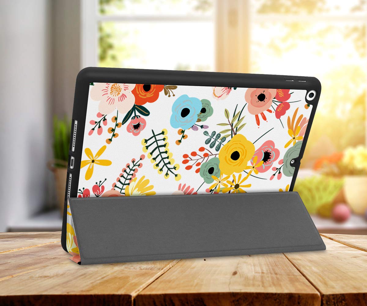 Batianda Lightweight PU Leather Trifold Stand Case with Pencil Holder for iPad 10.2 Inch (8th/7th Generation 2020 & 2019) - Auto Wake/Sleep Function, Watercolor Flower Design - Perfect for Work, Study & Travel Protection