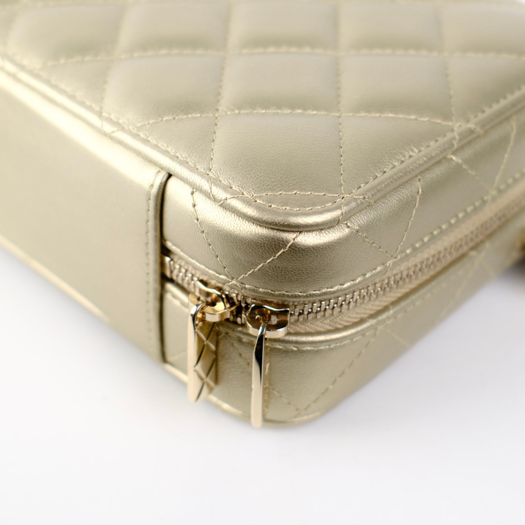 Chanel Champagne Gold Top Handle Vanity Crossbody Bag with Mirror - Luxury Designer Handbag for Women, Evening Parties & Special Occasions