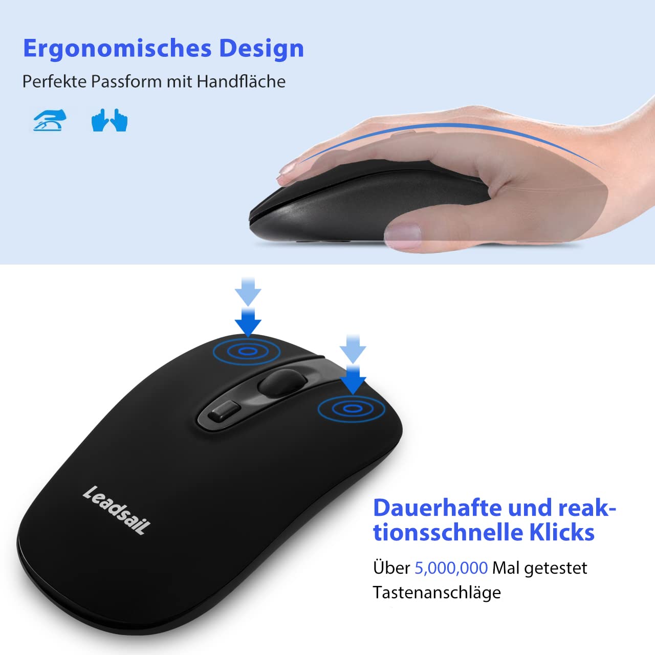 LeadsaiL Wireless Silent USB Mouse for Laptop, Rechargeable Noiseless Click Mouse, 2400DPI with 5 Adjustable Levels for Windows/Mac/Linux - Black - Perfect for Office, Home & Travel Use