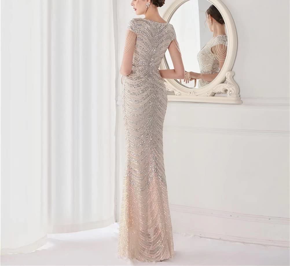 Mordarli Women's V Neck Sequin Prom Dresses 2023 - Crystal Beaded Long Formal Evening Gown for Homecoming, Ball, Wedding & Special Occasions