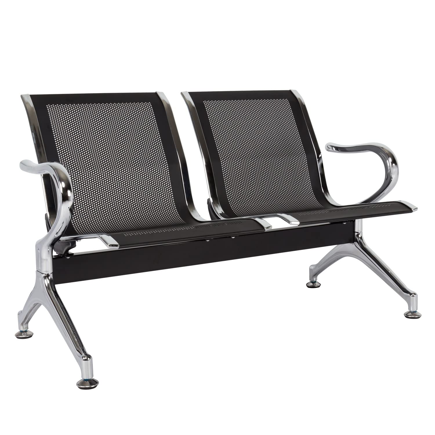 Kinfant 2-Seat Black Mesh Waiting Room Chair Bench - Comfortable Guest Reception Chairs for Airport, Hospital, Bank, Salon, Barber Shop, Conference Hall - Perfect for Lobbies, Waiting Areas & Public Spaces