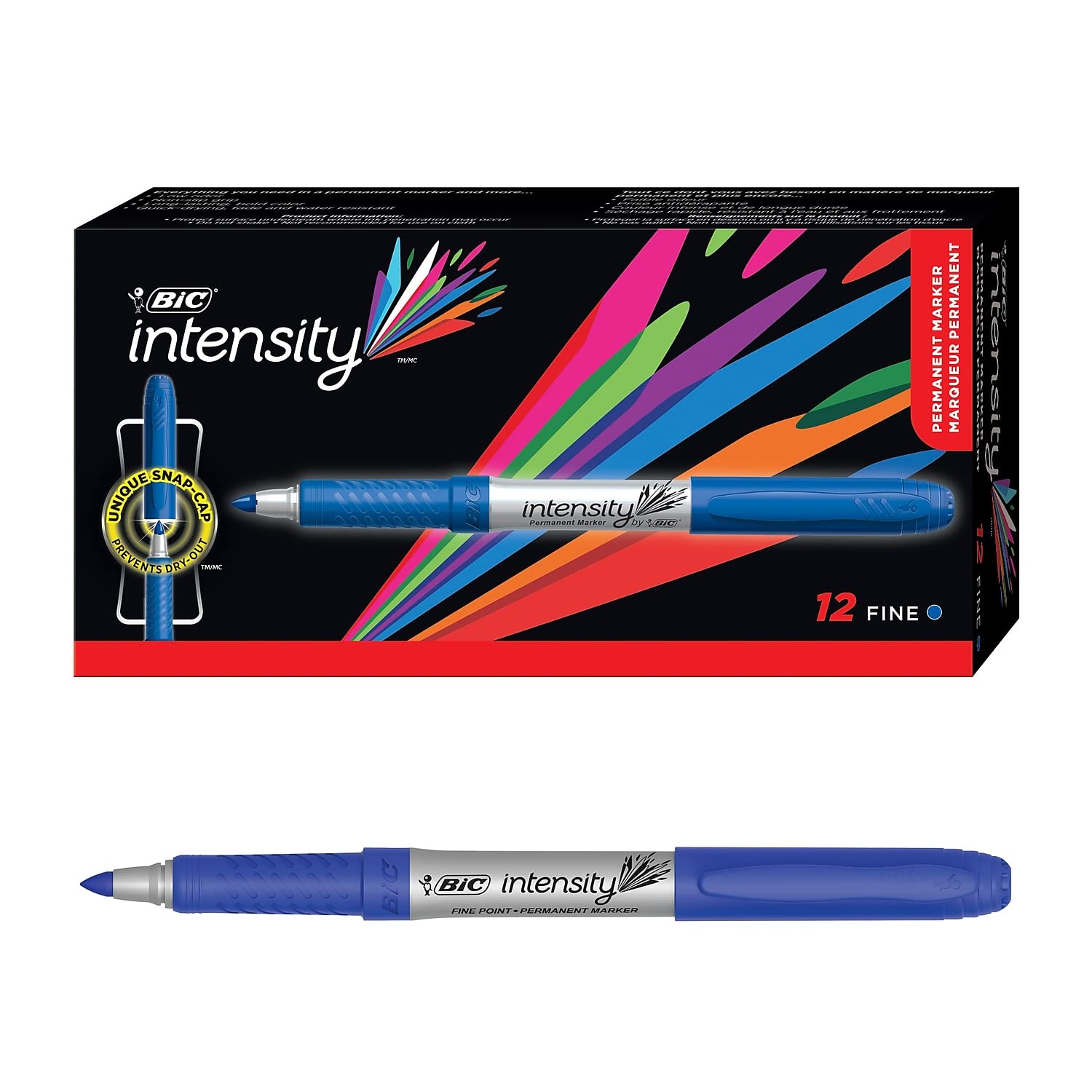 Bic GPM11BE Fine Tip Permanent Markers - Pack of 12, Deep Sea Blue - Waterproof & Quick-Drying for Office, School, Art Projects & Labeling