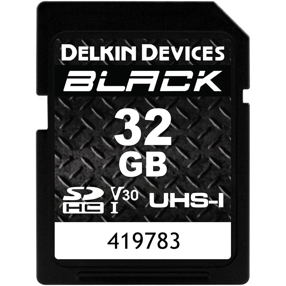Delkin Devices Rugged Black SDHC UHS-I 32GB Memory Card - High-Speed for DSLR Cameras, Drones & Action Cameras | Waterproof, Shockproof & Temperature Proof