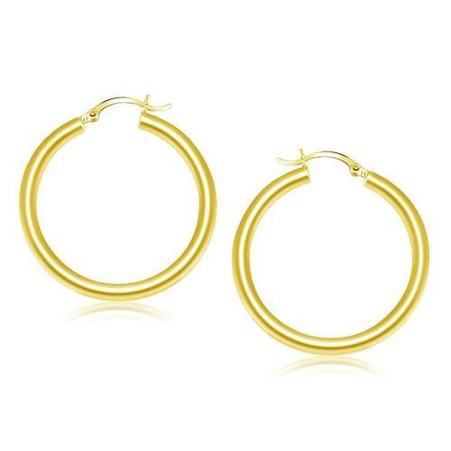 14K Yellow Gold Polished Hoop Earrings - 40mm Classic Circle Earrings for Women | Perfect for Everyday Wear, Parties & Special Occasions