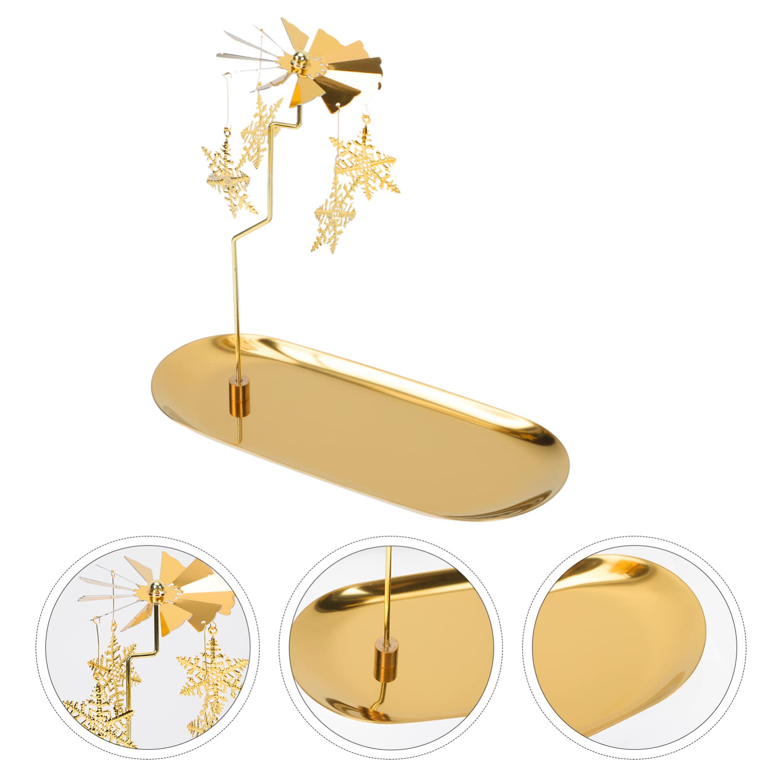Angoily Rotating Candle Holder Set - Brass Metal Candlestick with Turntable Tray for Christmas & Holiday Decor | Winter Home Decoration | Perfect for Table Centerpieces, Dinner Parties & Festive Ambiance
