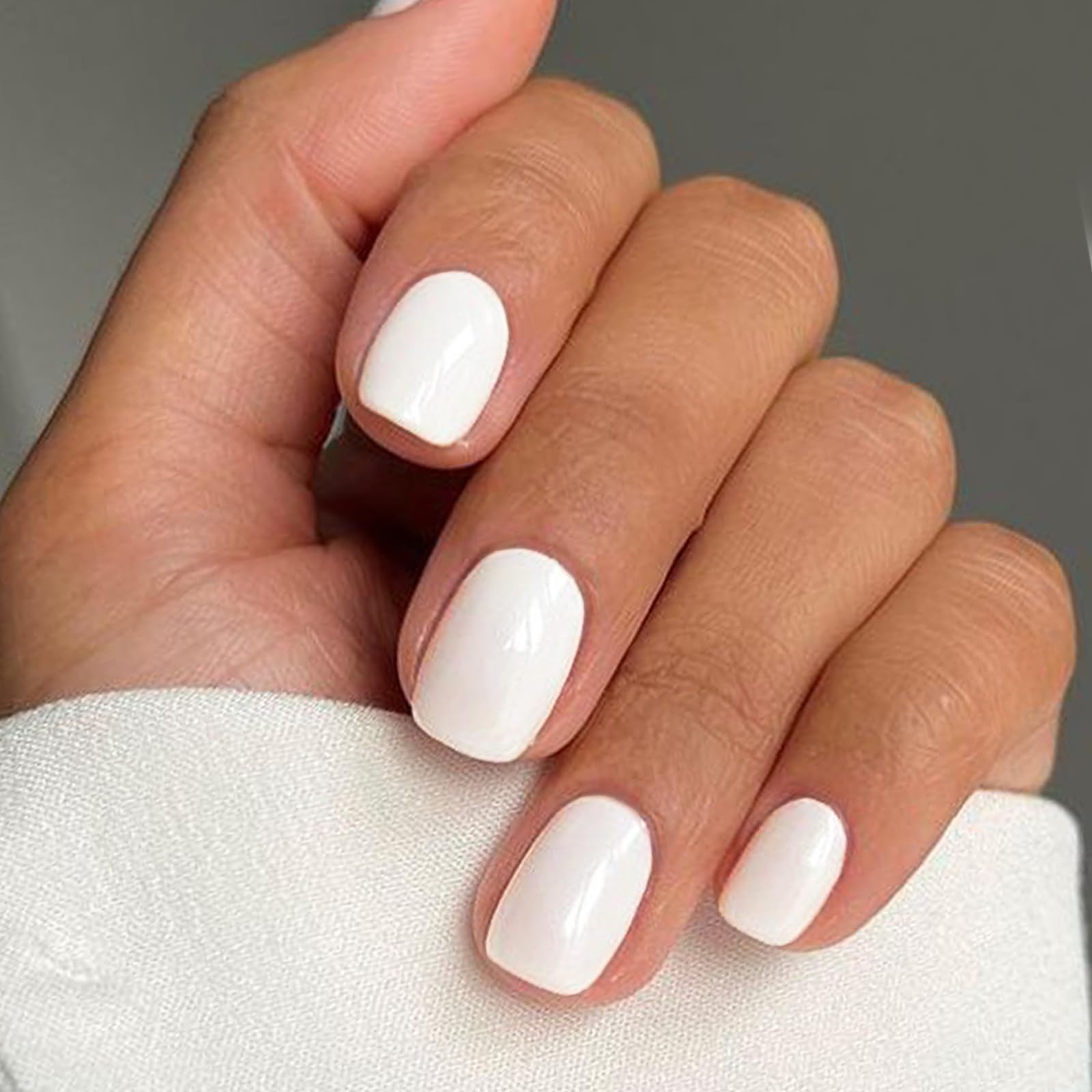 GLAMERMAID 24Pcs Short Squoval Press on Nails - Milky White Spring Summer Fake Nails with Glossy UV Finish, Reusable Acrylic False Nails Kit for Women | Easy At-Home Manicure & Special Occasion Nails