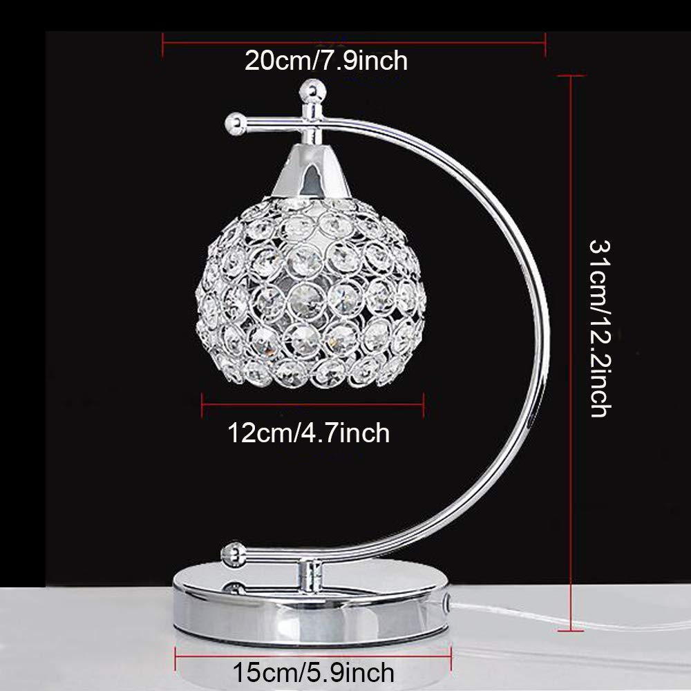 Modern Crystal Table Lamp - Plug in Bedside Lamp with Chrome Silver Finish, E27 Socket & On/Off Switch - Perfect for Nightstand, Desk, Bedroom, Living Room, Office, Dining Room & Hotel Decor