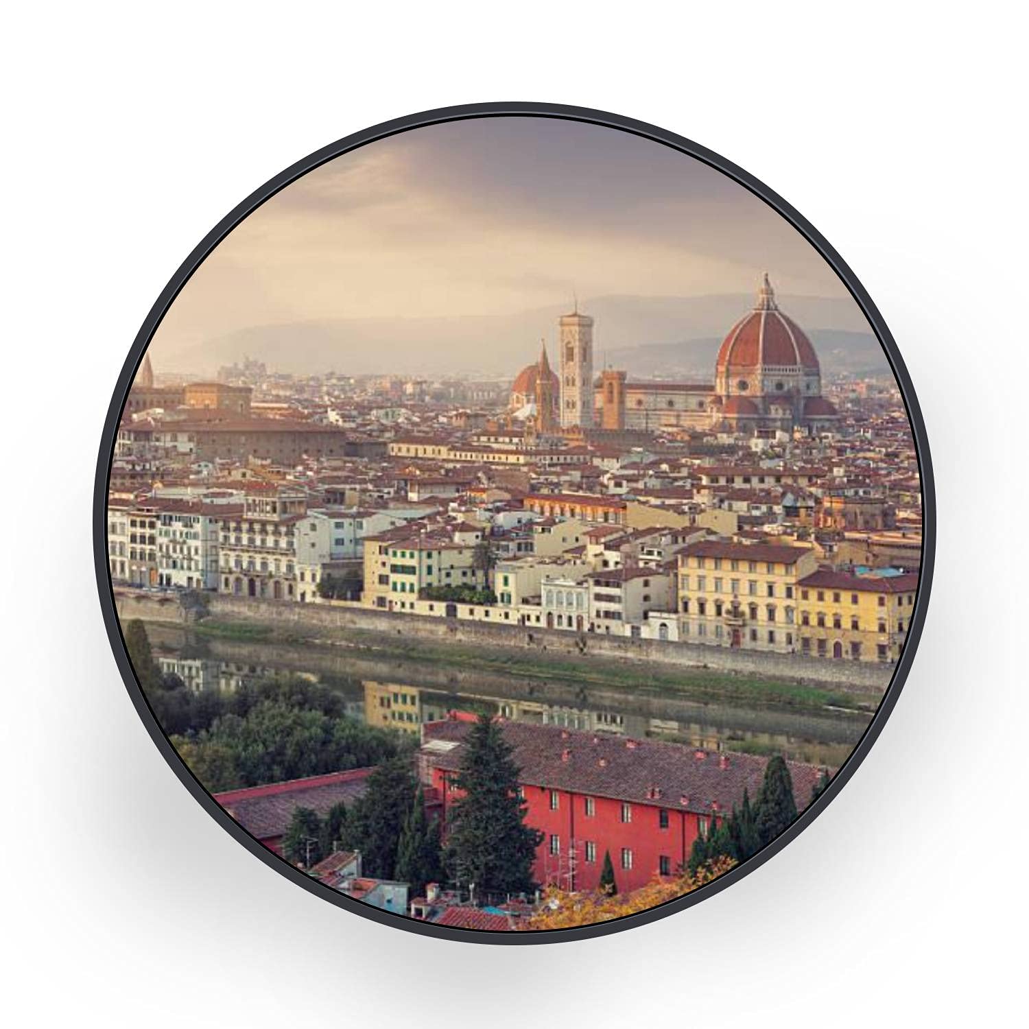 Florence Cityscape Round Canvas Wall Art - Black Framed Ready to Hang Painting for Bedroom & Living Room Decor | Perfect for Home, Office & Gift Giving