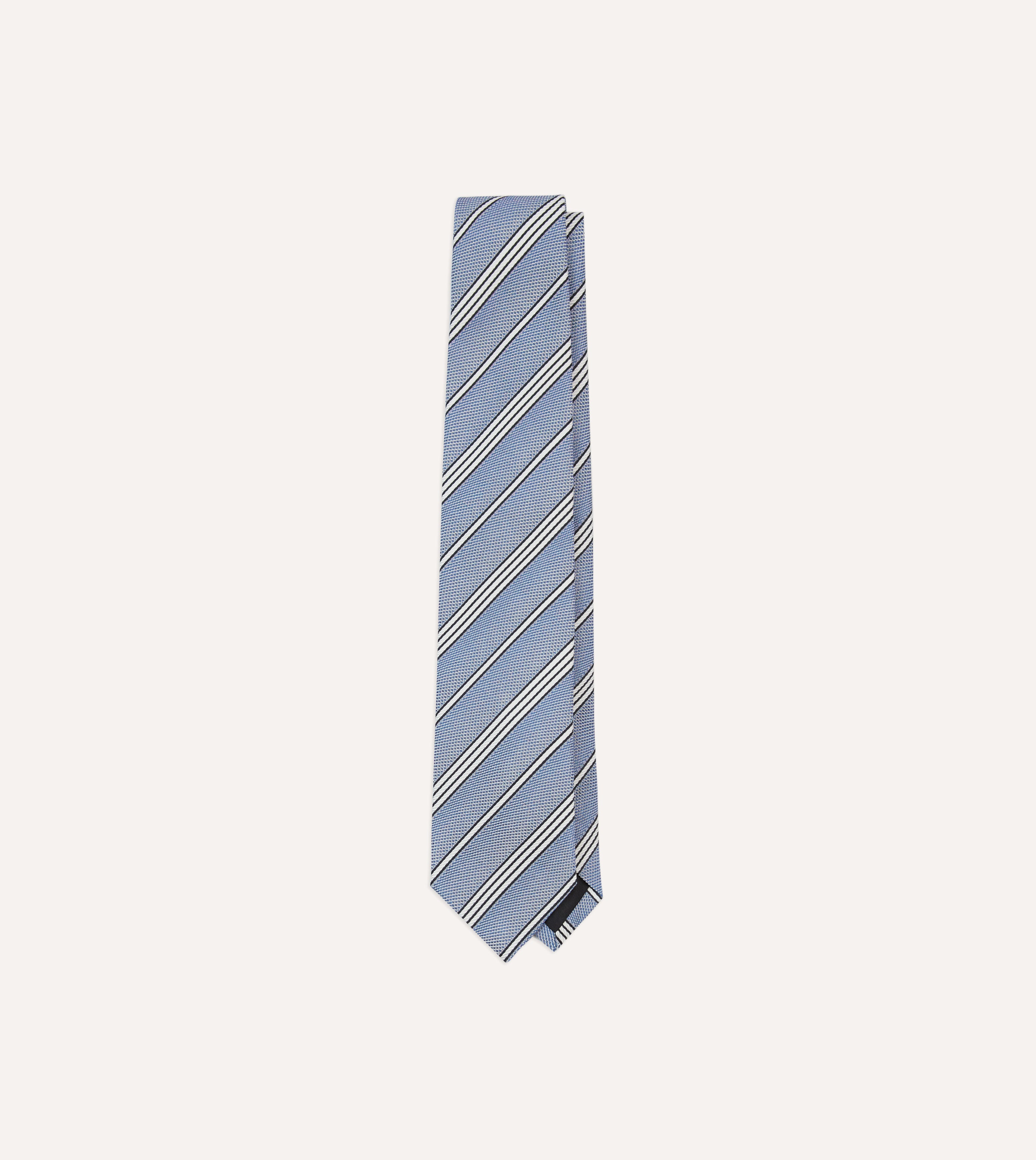 Premium Navy Blue & Ecru Twill Stripe Silk Grenadine Tie for Men - Classic Business & Formal Occasions, Weddings & Office Wear