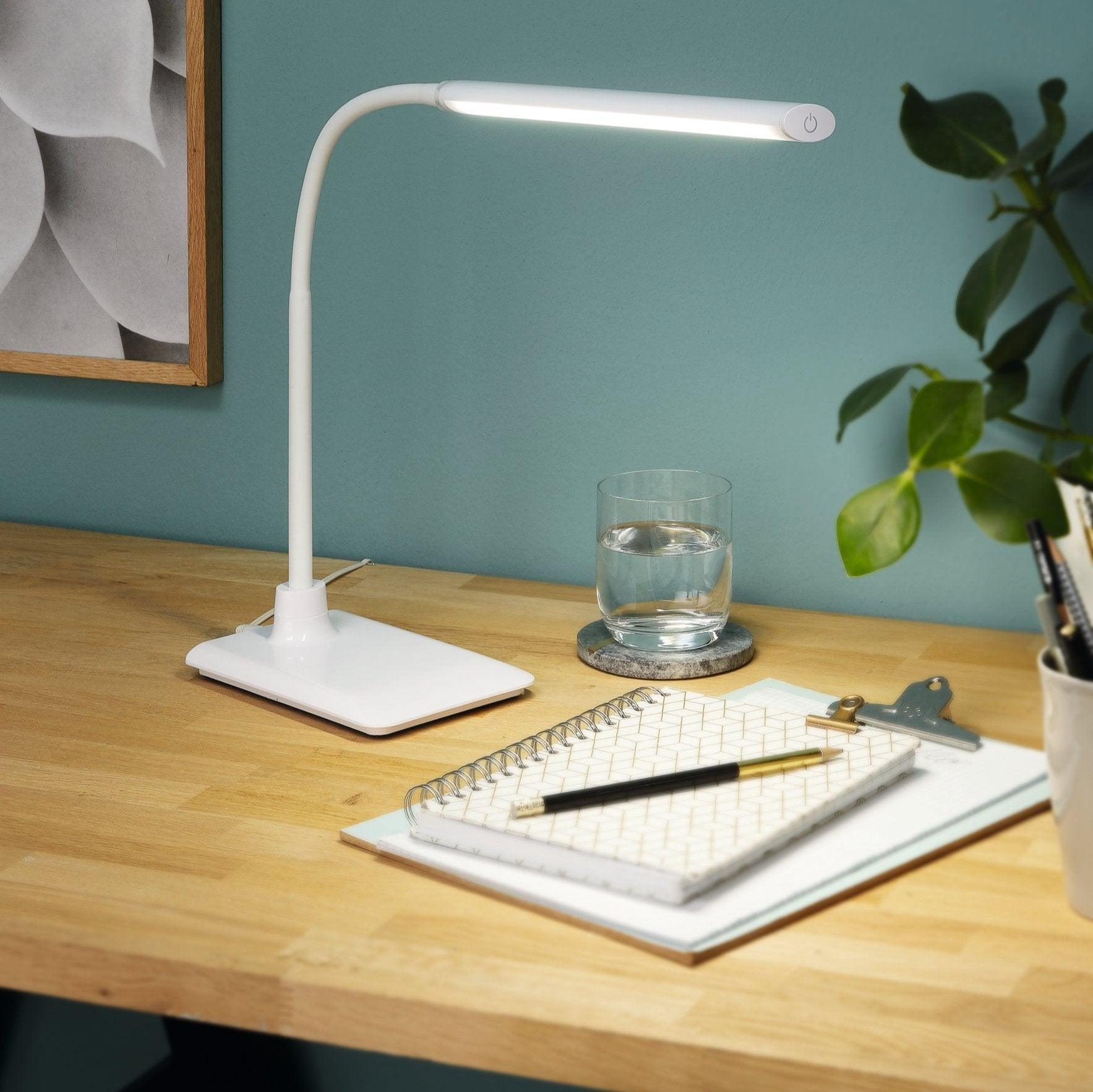 Eglo Laroa White Adjustable LED Table Lamp - Modern Desk Light with Dimmable Brightness for Home Office, Study & Bedroom Reading