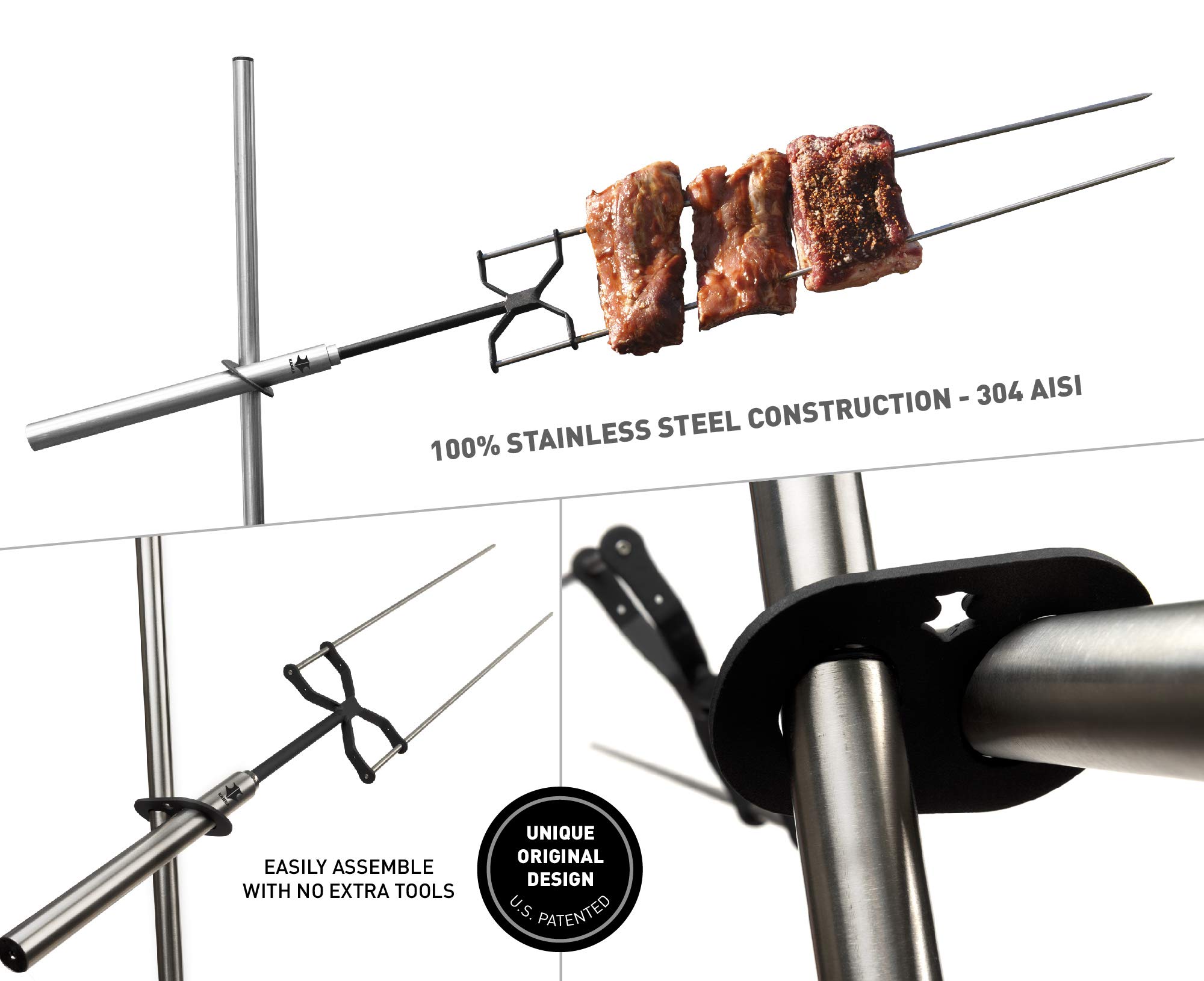 Heavy Duty Kanka Rotisserie Grill with Hard Floor Stand - Outdoor & Indoor BBQ Grill Kit for Backyard, Camping, and Home Cooking | Perfect for Roasting Chicken, Turkey, and Kebabs