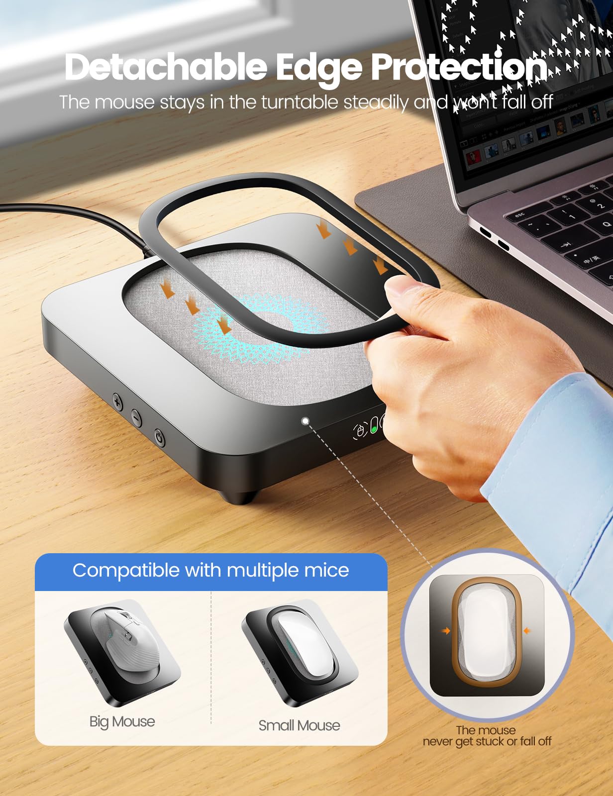 Undetectable Mouse Mover for Computer - Slim Automatic Mouse Jiggler with Adjustable Intervals & Enlarged Turntable | No Need to Align Cursor | Keeps PC Active for Telework, Online Meetings & AFK Tasks