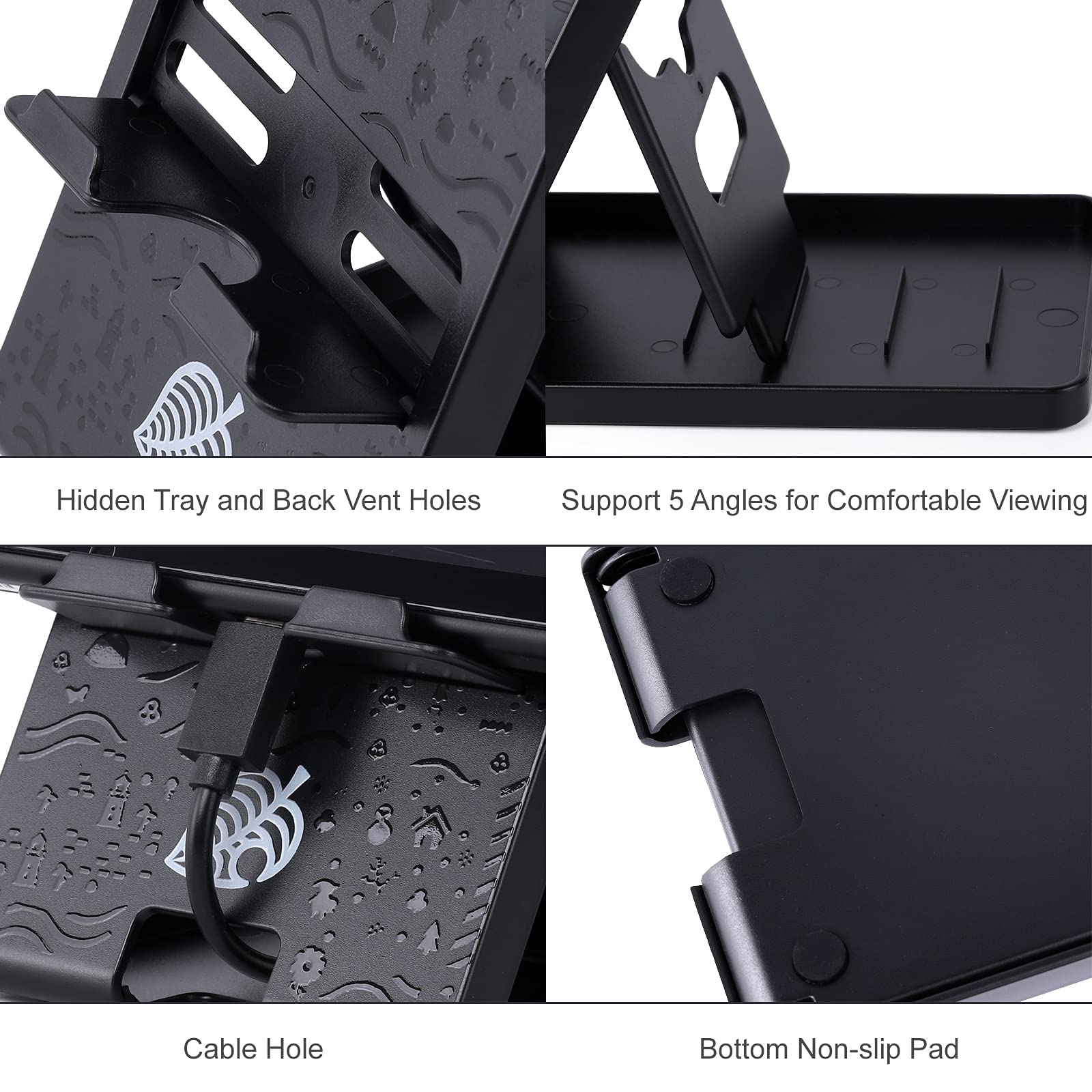 Premium Adjustable Foldable Stand for Nintendo Switch & Switch Lite - Portable Gaming Holder for Animal Crossing & All Games - Compact Travel Accessories - Perfect for Home, Office & On-the-Go Gaming (Black)