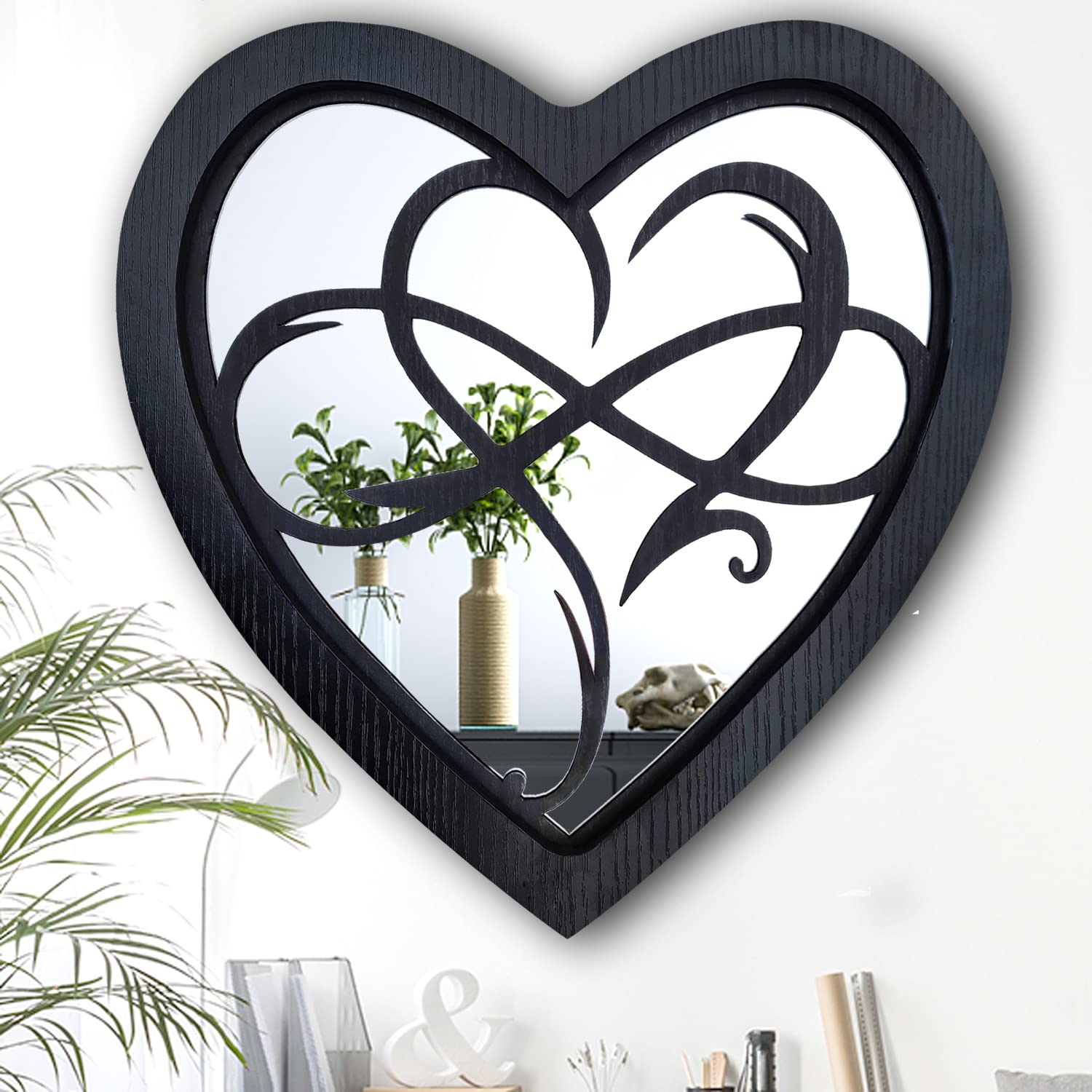 Wocred Heart-Shaped Farmhouse Wall Mirror - Rustic Black Accent Decor for Bathroom, Bedroom & Living Room (20”x20.6”) | Perfect for Entryway, Hallway & Home Decor