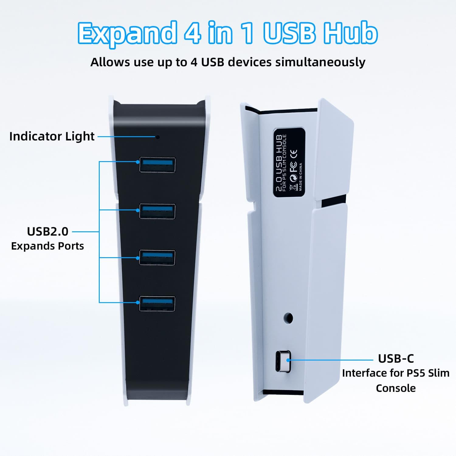 Mcbazel 4-Port USB 3.0 Hub High-Speed Charging Splitter Adapter for PS5 Slim, PC, Laptop, MacBook - Fast Data Transfer & Multi-Device Charging Station for Gaming, Office & Home Use