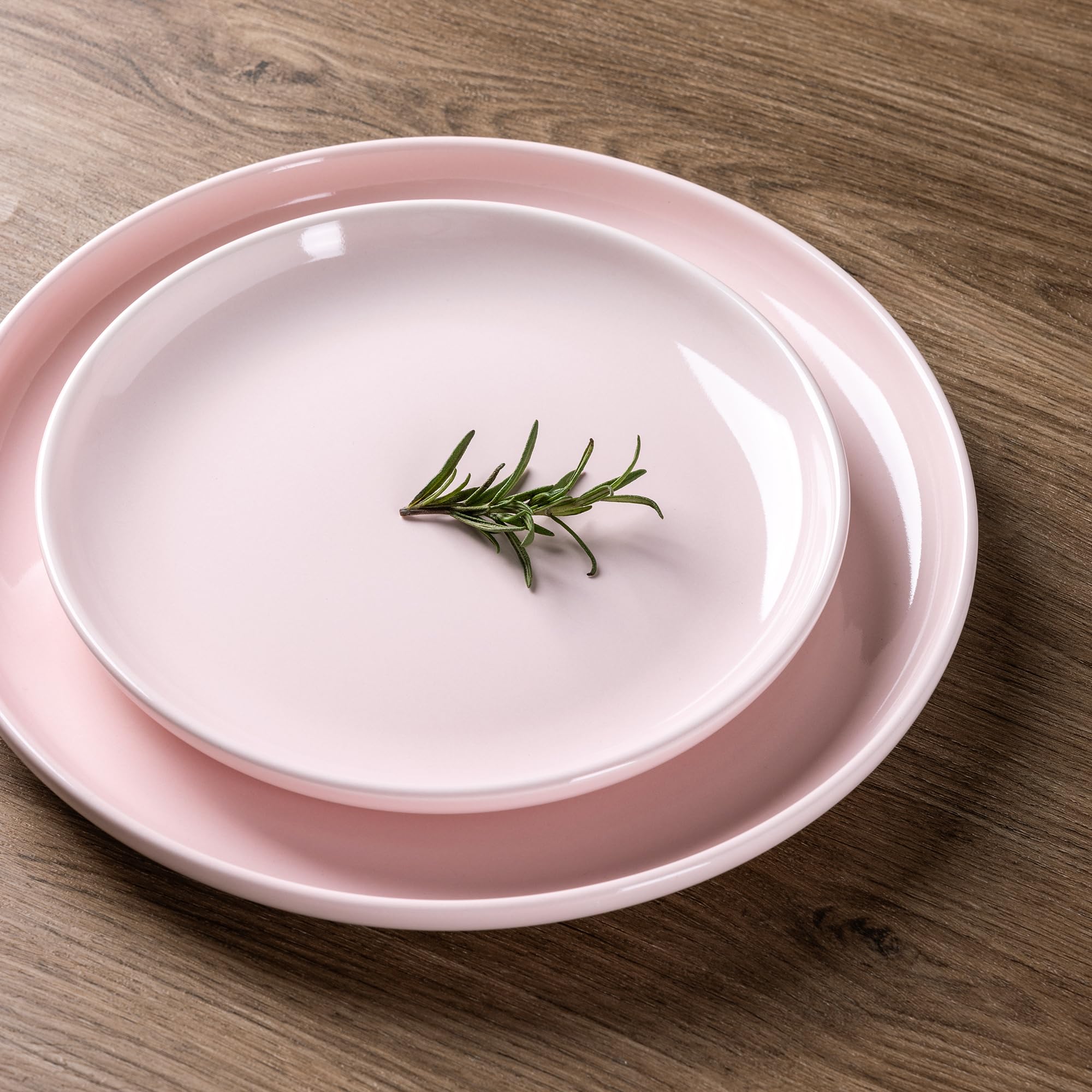 AmorArc 6-Piece Ceramic Dinner Plates Set - 8 Inch Round Stoneware Salad & Dessert Plates, Microwave & Dishwasher Safe, Scratch Resistant Deep Dishes - Pink | Perfect for Family Dinners, Parties, Restaurants & Everyday Use