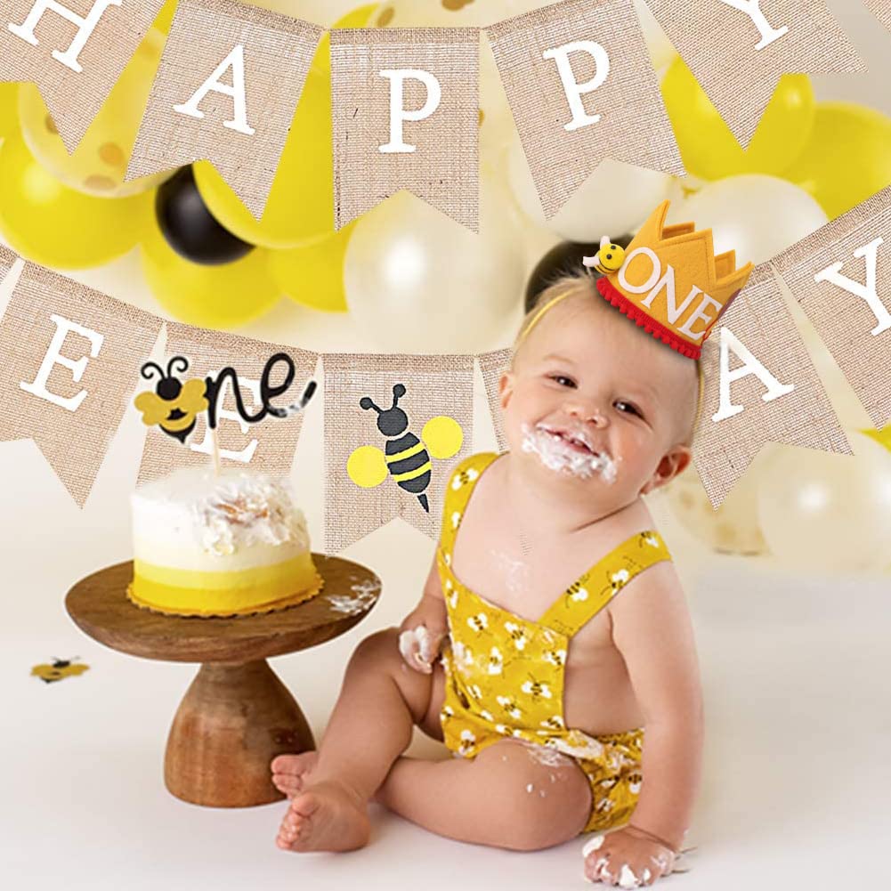 1st Birthday Bee Crown - Happy Bee Day Birthday Decorations, First Birthday Hat for Girls & Boys, Baby Shower & Birthday Party Decor