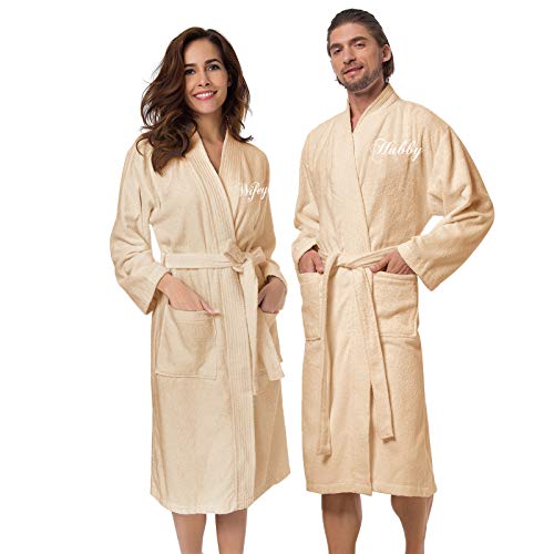 Champagne Robe - White Wifey/Hubby Monogram