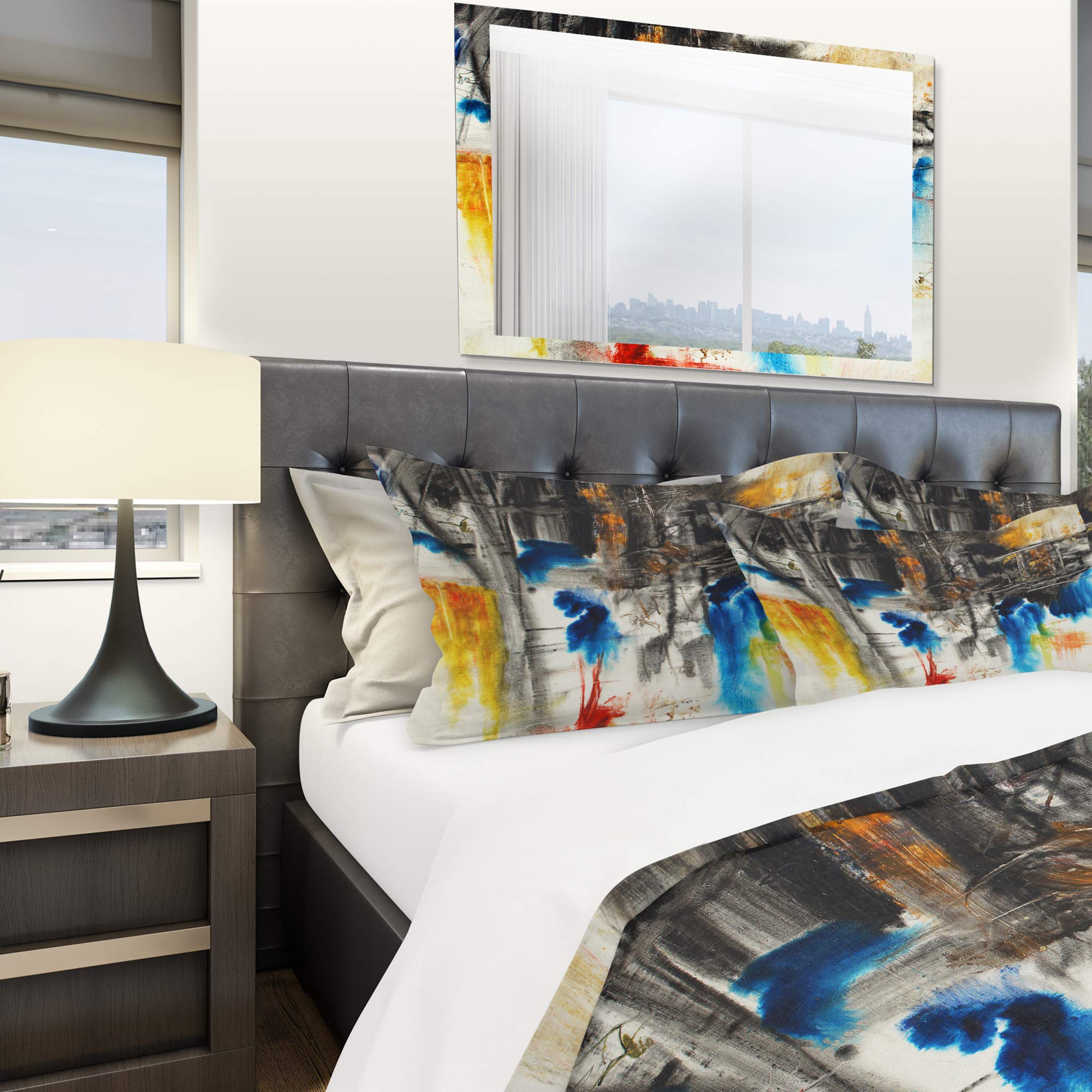 Modern Black Blue Yellow Abstract Duvet Cover Set King - 3Pc All-Season Bedding for Contemporary Homes