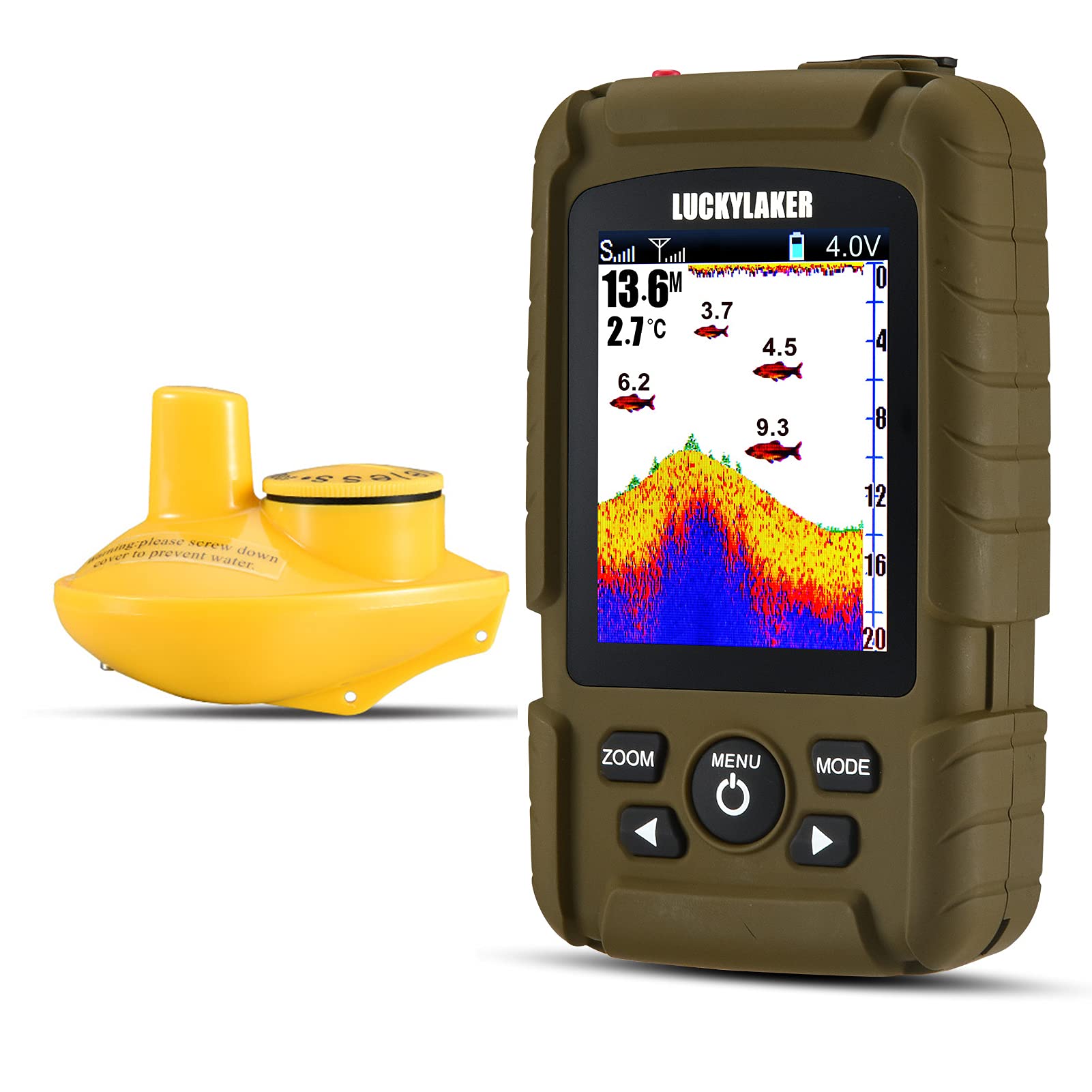 LUCKYLAKER Wireless Handheld Fish Finder - Portable Waterproof Sonar Depth Finder with Display & Transducer for Kayak, Boat, Ice Fishing & Sea Fishing | Perfect for Anglers & Outdoor Enthusiasts