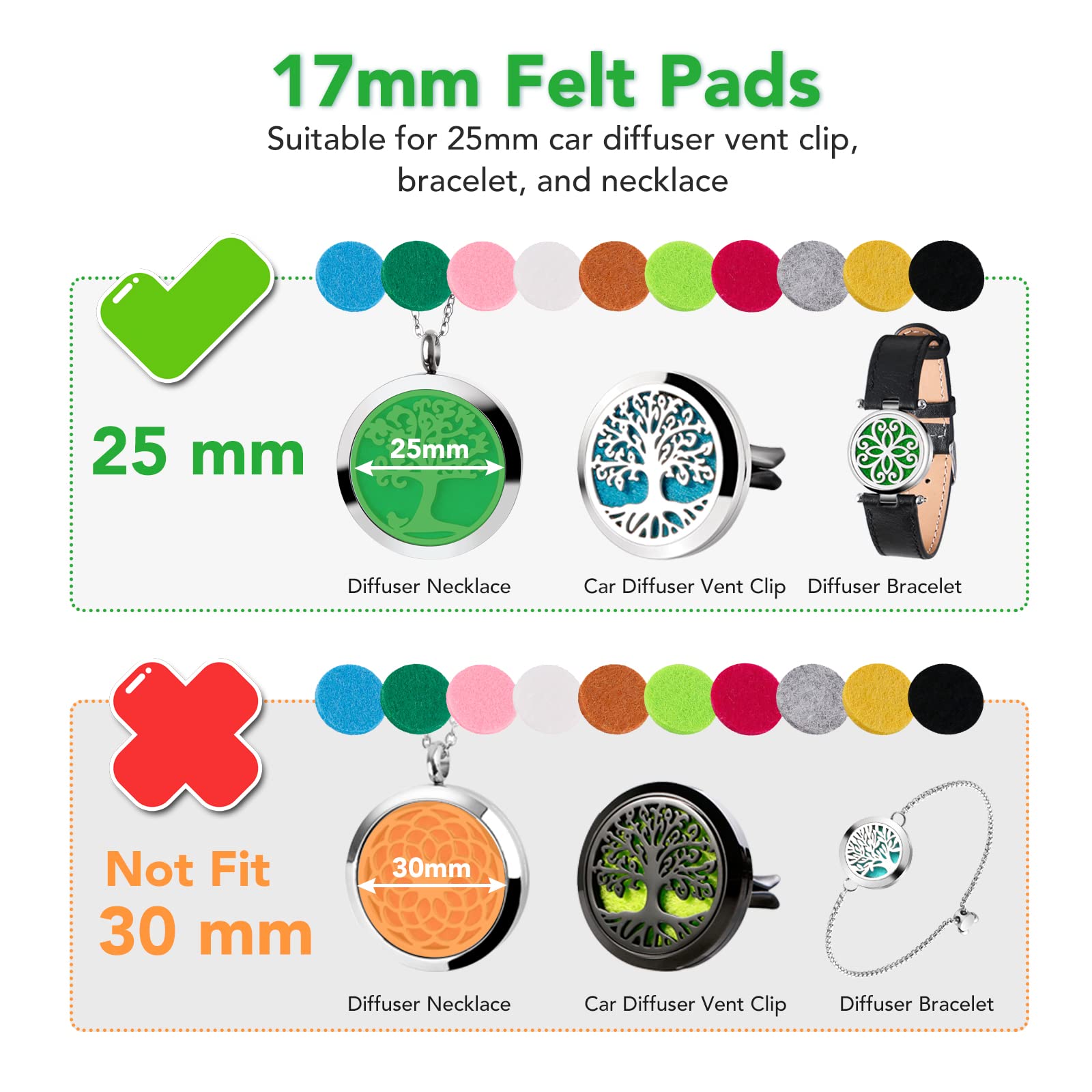 60 PCS Essential Oil Refill Pads - 0.67 Inch Aromatherapy Felt Pads for Diffuser Necklace, Bracelet & Car Vent Clip - Multi-Colored Replacement Pads for Relaxation, Stress Relief & Home Fragrance