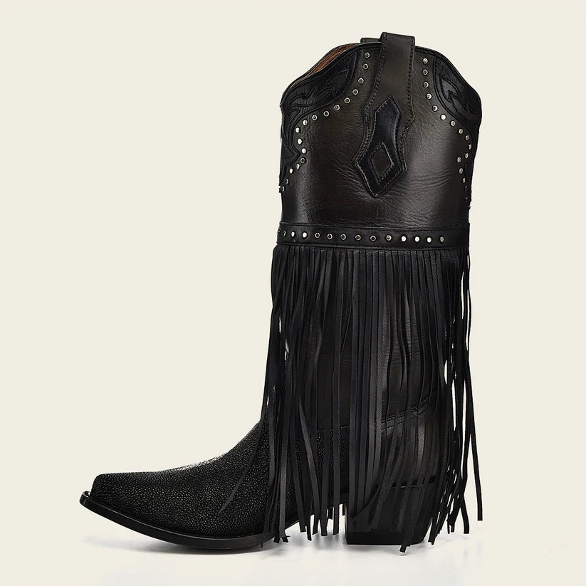 1GAXMA Women's Cuadra Black Western Cowgirl Leather Boots - Stylish & Durable for Rodeo, Country Dancing & Casual Wear