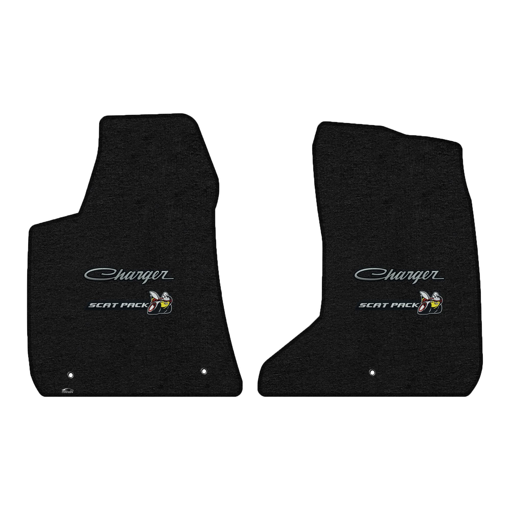 Premium Custom-Fit Carpeted Floor Mats for Dodge Charger AWD 2015-2023 - Front Set with Charger Script & Scat Pack Logo (Charcoal, 2PC) | Luxury Car Floor Liners for All-Weather Protection & Enhanced Interior Style