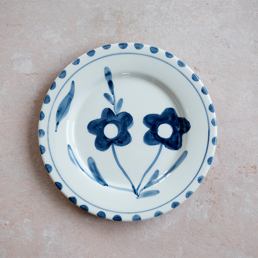 Hand Painted Ceramic Plate with Blue Floral Design - Elegant Dinnerware for Home Decor, Wedding Gifts & Special Occasions