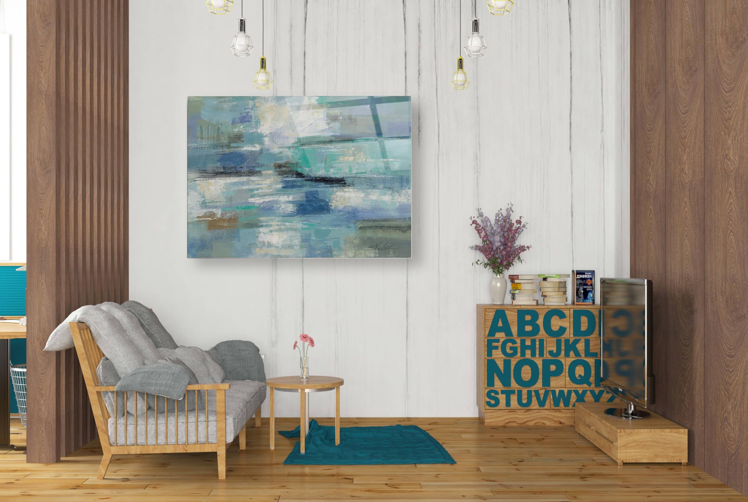 Silvia Vassileva 'Clear Water' Acrylic Glass Wall Art - 24x36 Inches Modern Abstract Painting for Living Room, Bedroom & Office Decor