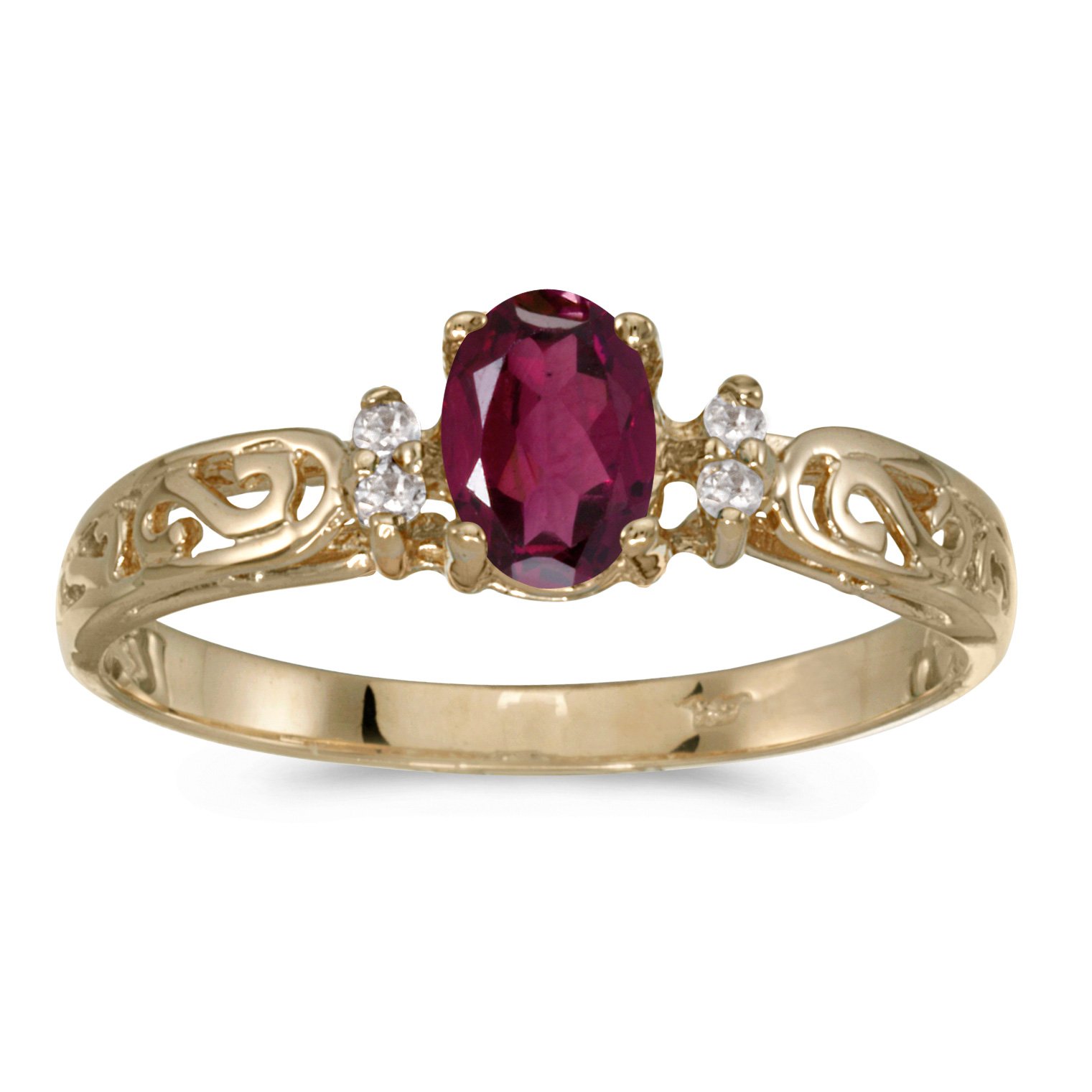 14K Yellow Gold Oval Rhodolite Garnet and Diamond Filigree Ring for Women - Elegant Vintage Style Jewelry Gift for Anniversary, Engagement or Special Occasion