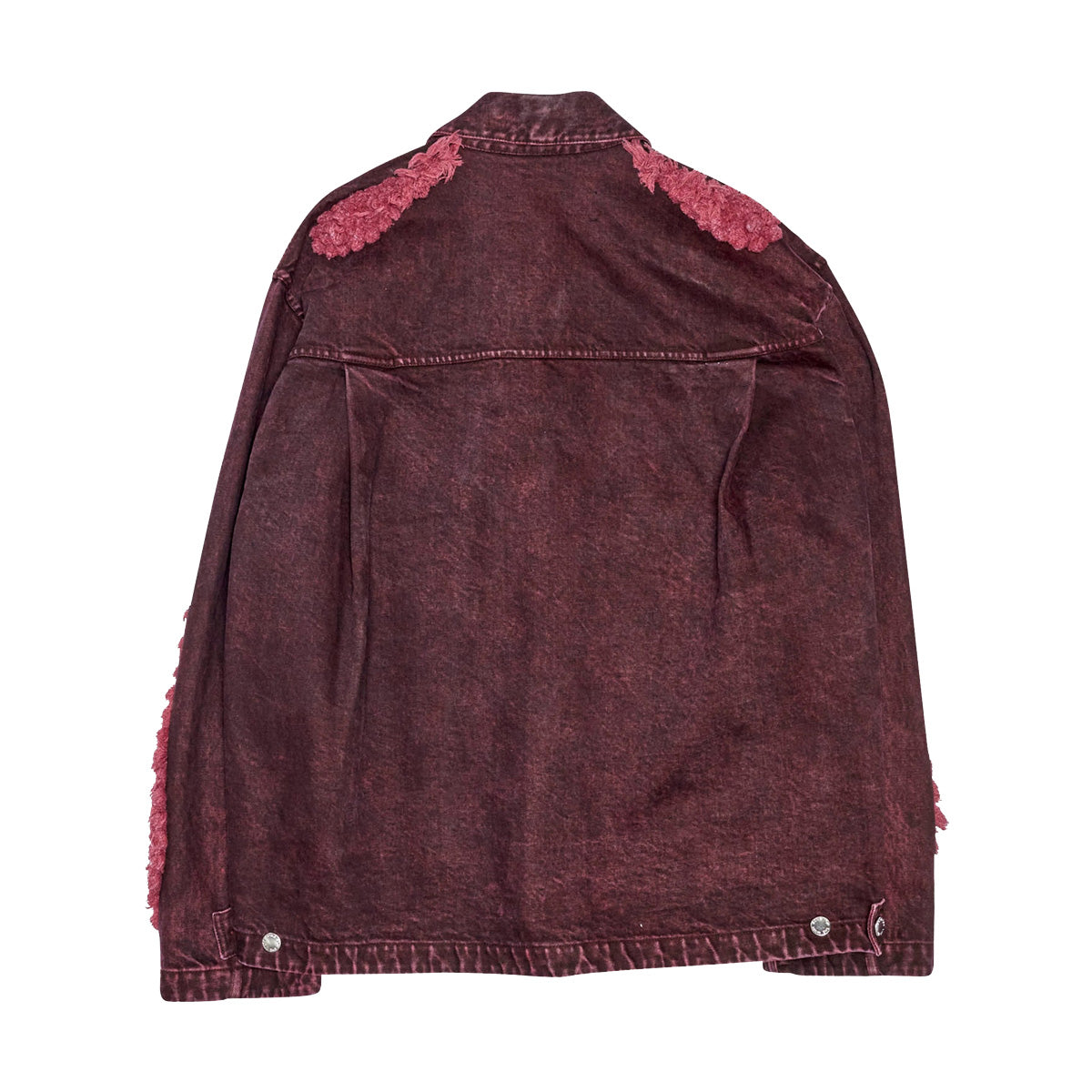 Vintage Acid Wash Denim Pleated Zip Up Jacket for Women - Burgundy Distressed Denim Coat | 90s Grunge Style, Streetwear Fashion, Casual Outerwear for Fall & Winter