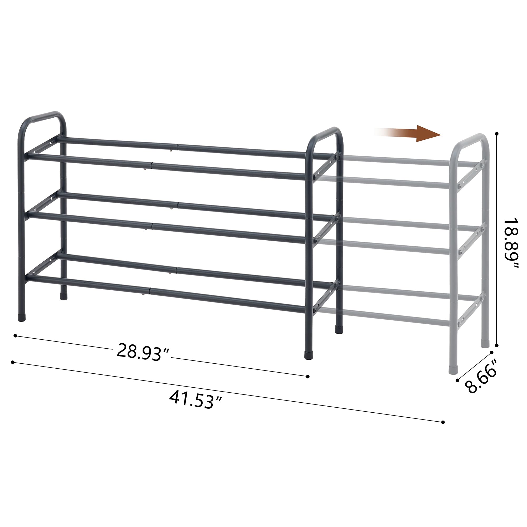 3-Tier Expandable Shoe Rack with Adjustable Width - Sturdy Metal Shoe Shelf Organizer Holds 18 Pairs of Shoes - Space Saving Shoe Storage for Bedroom, Entryway, Closet & Dorm Room - Black