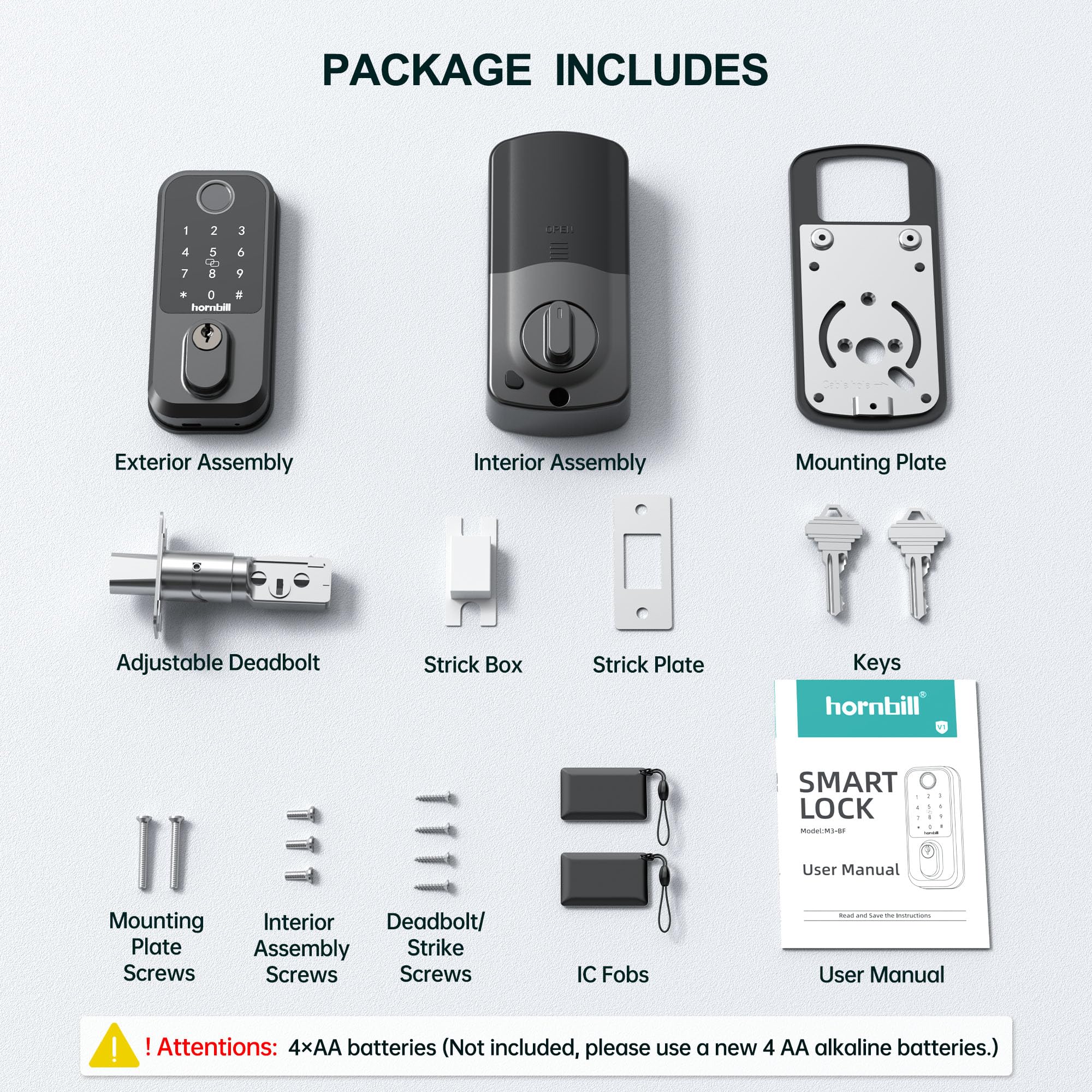Hornbill Keyless Entry Wi-Fi Smart Lock with Fingerprint - Biometric Smart Deadbolt for Front Door & Exterior Doors - Keypad Entry & Auto-Lock - Matte Black Finish - Perfect for Rentals, Homes & Airbnbs
