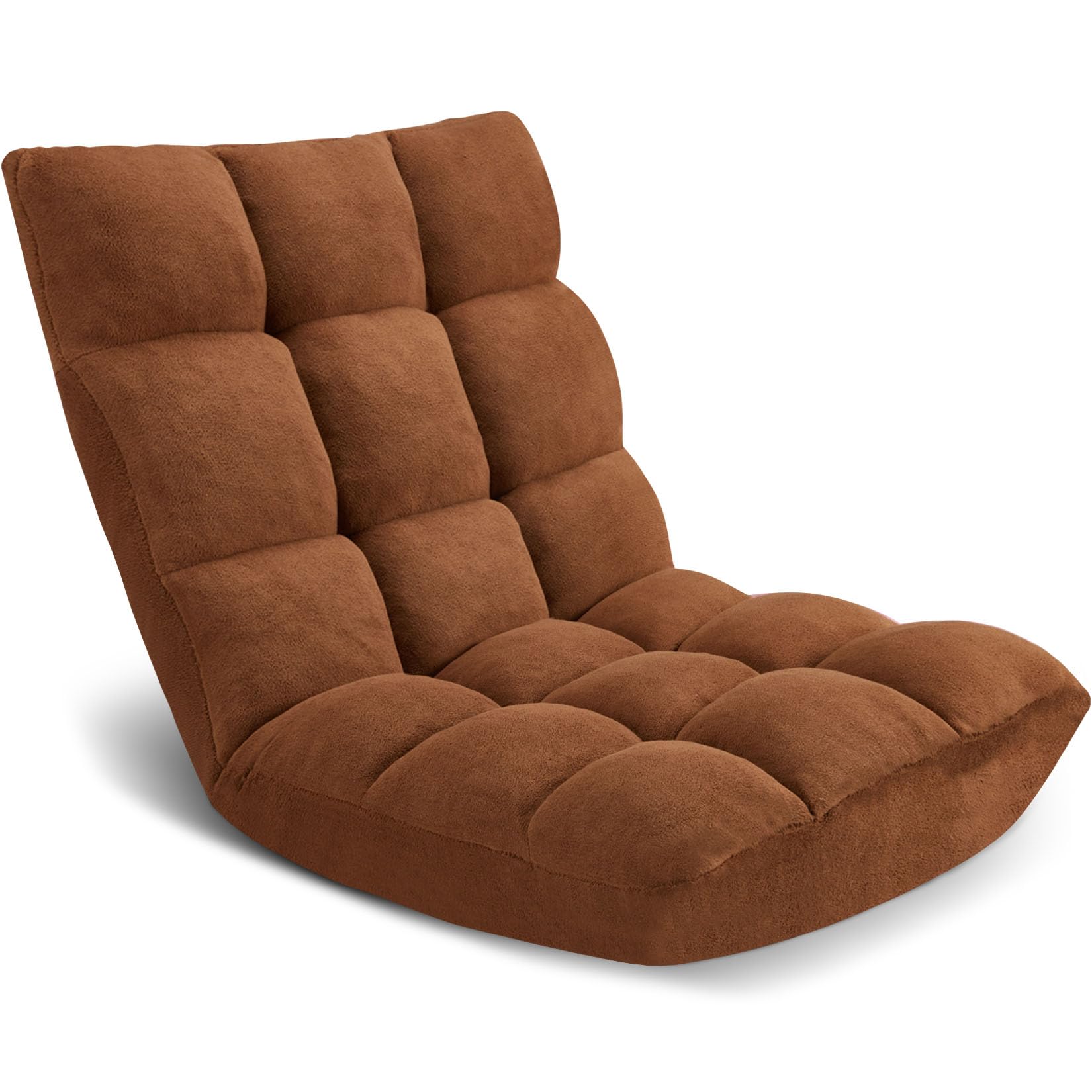 14-Position Adjustable Folding Floor Chair with Cushion - Breathable Cotton & Skin-Friendly Flannel Lazy Sofa for Adults & Kids - Perfect for Reading, Meditation, Living Room, Bedroom & Small Spaces (Brown)