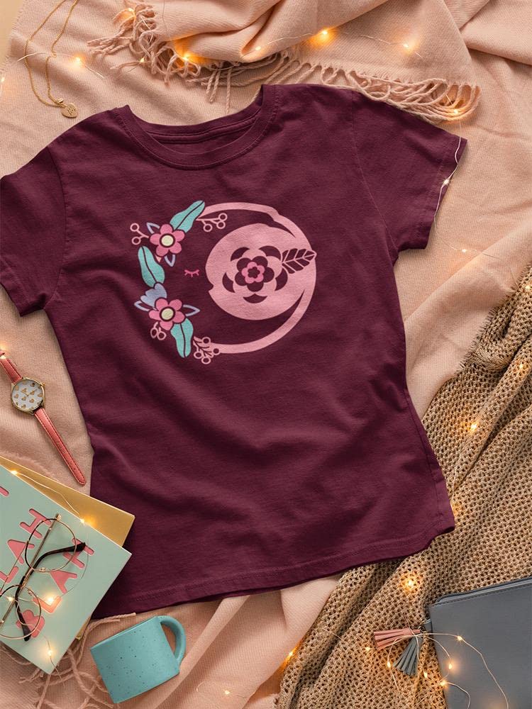 Women's Flowers and Moon Graphic T-Shirt - Stylish Casual Tee for Everyday Wear, Outings & Gifts | SmartPrintsInk Designs