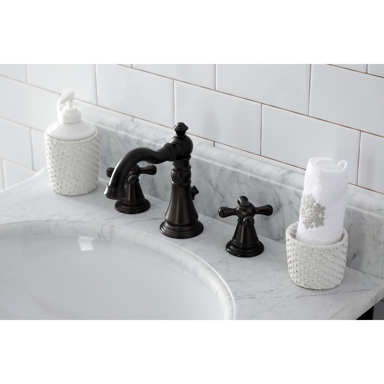American Classic FSC1975AAX Oil Rubbed Bronze Widespread Bathroom Faucet - 2 Handle 3 Hole Deck Mount with Pop Up Drain - Perfect for Modern Bathroom Renovations and Home Upgrades
