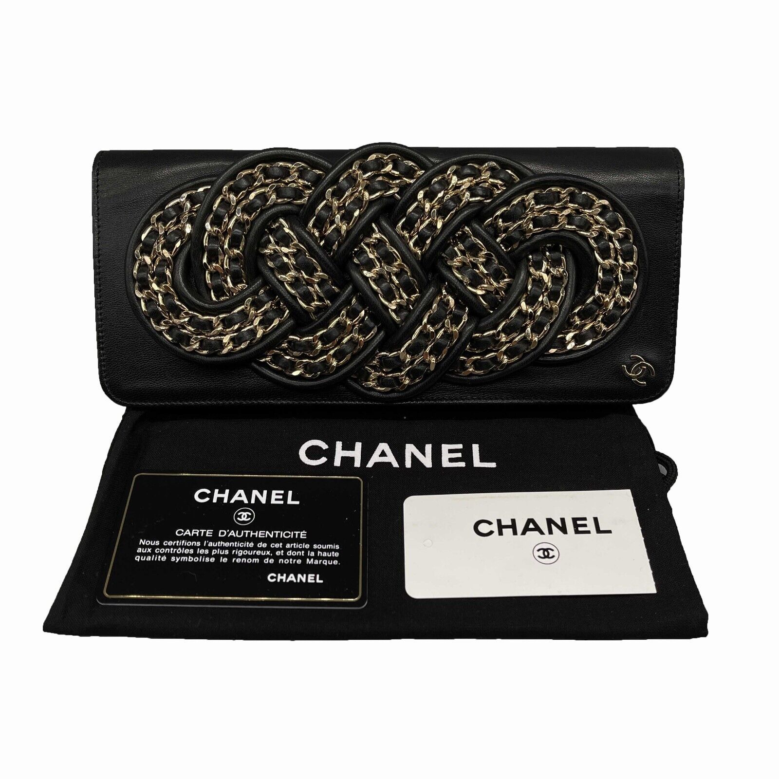 CHANEL Limited Edition Lambskin Twisted Knot Chain CC Clutch Handbag - Rare Luxury Crossbody Bag for Women, Perfect for Evening Parties & Special Occasions