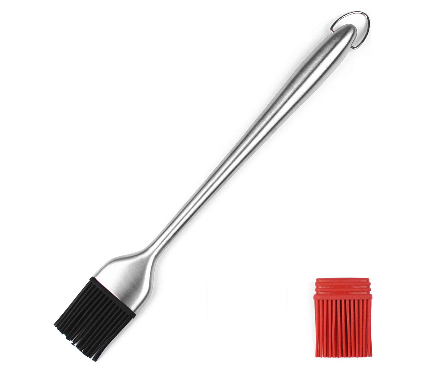 Stainless Steel Basting Brush for BBQ, Baking & Cooking - 12 Inch with Silicone Head (Red) - Perfect for Sauces & Grilling