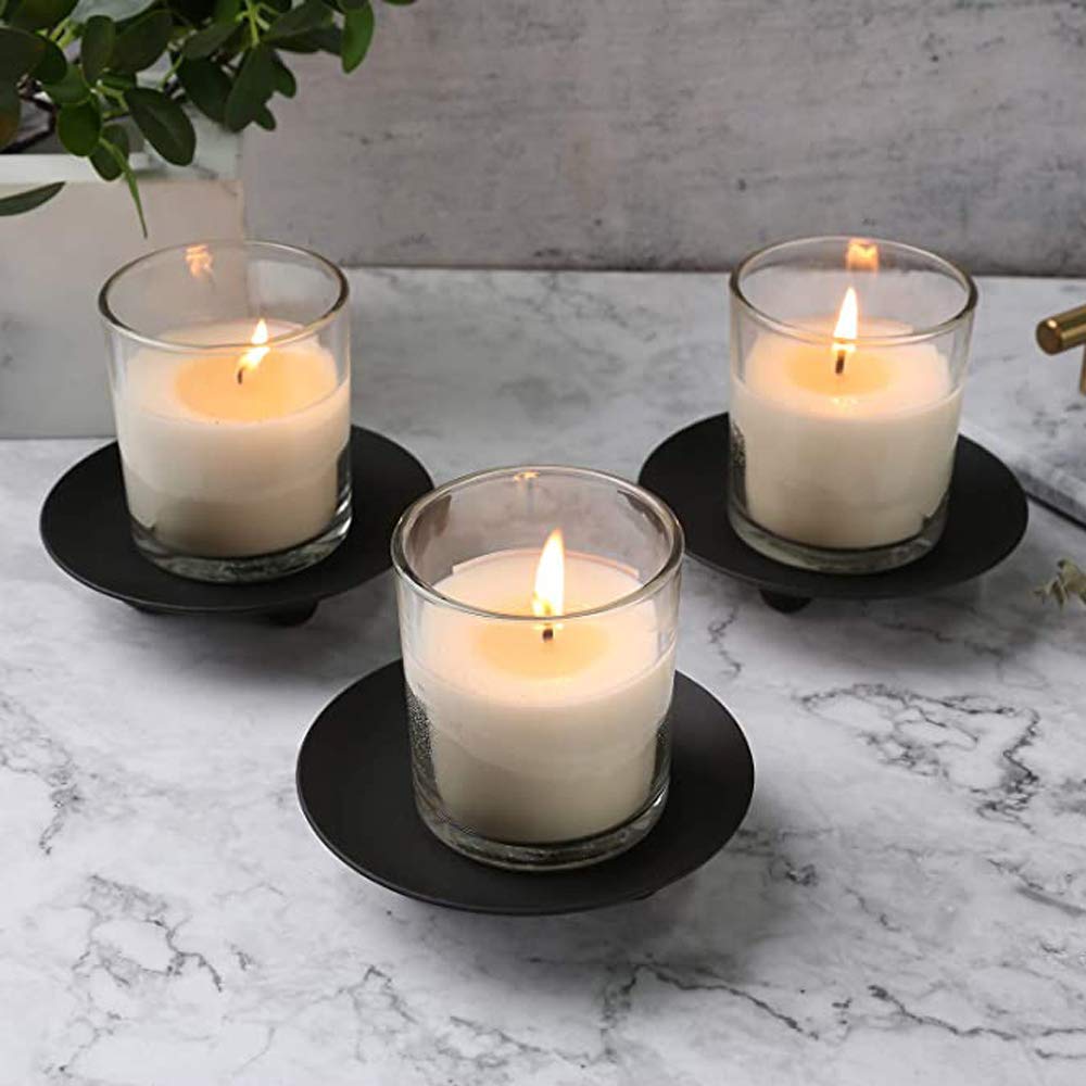 Black Iron Plate Candle Holder Set of 2 - Decorative Candle Stand for Wax Candles, Incense Cones - Perfect for Spa Relaxation, Christmas Decor & Birthday Parties - Home Décor & Gift Idea