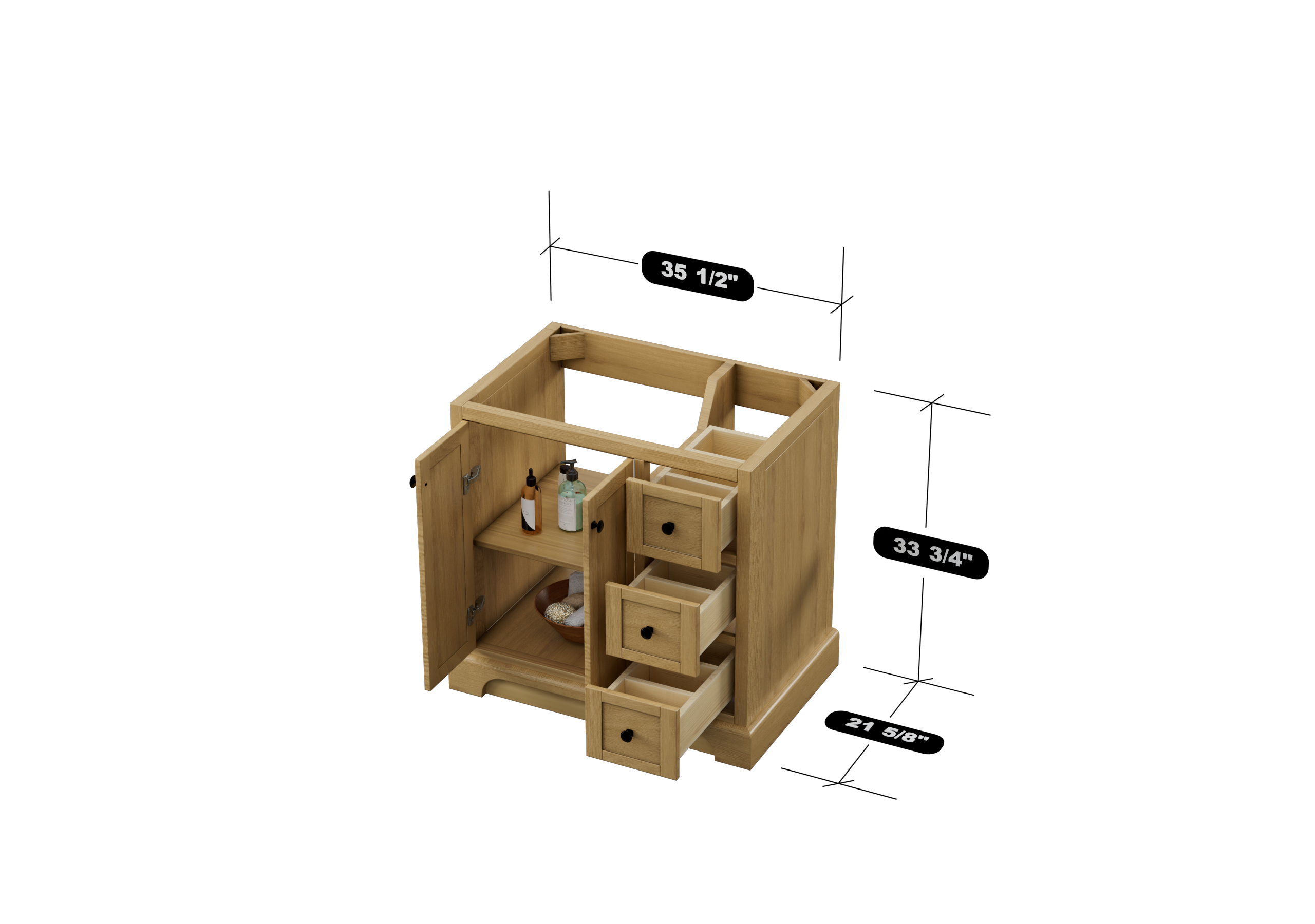 35.5 Inch Desert Oak Bathroom Vanity Cabinet - Modern Single Sink Vanity for Small Bathrooms & Powder Rooms