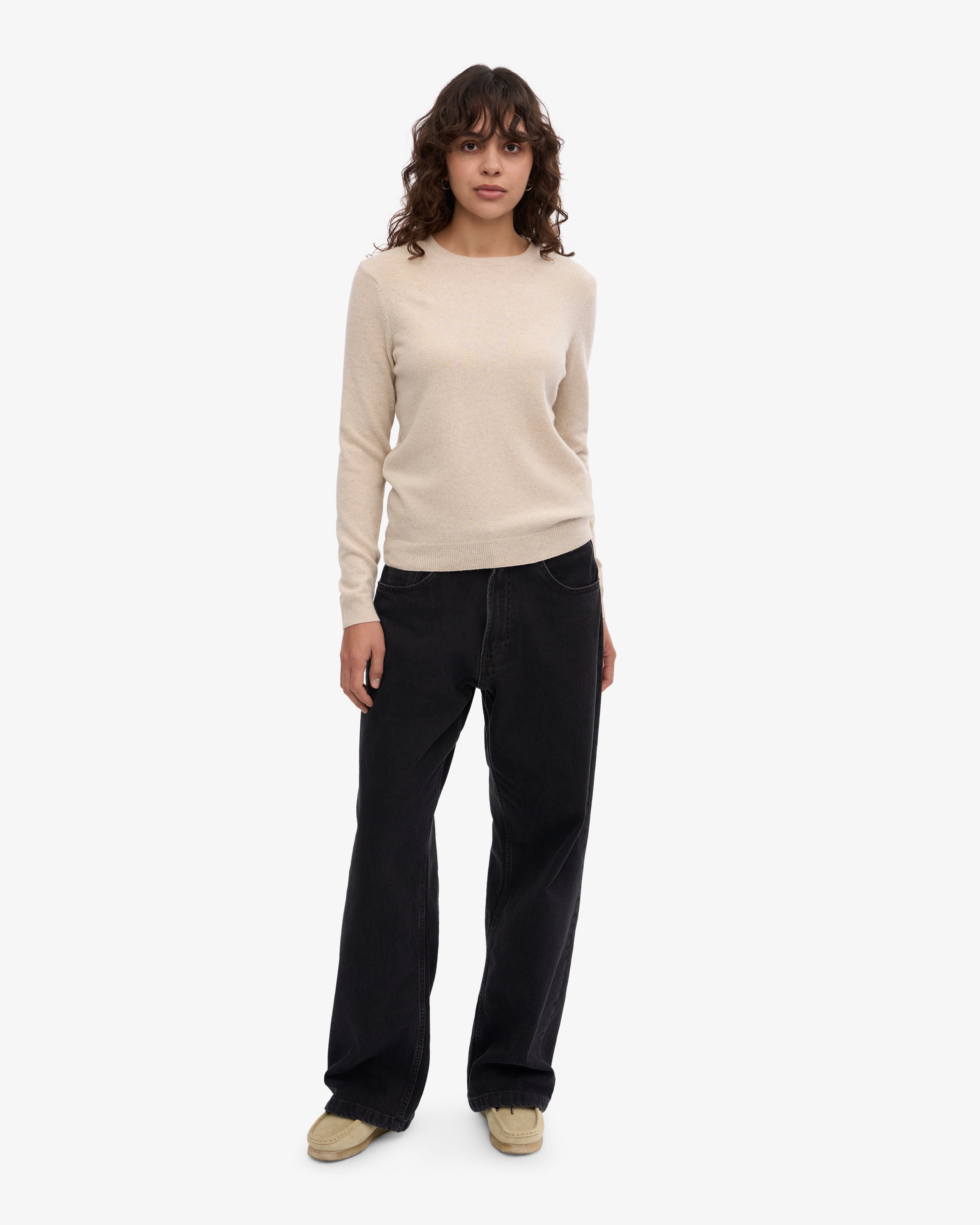 Premium Women's Light Merino Wool Crew Neck Sweater - Ivory White | Soft & Breathable Winter Wear for Office, Travel & Casual Outfits