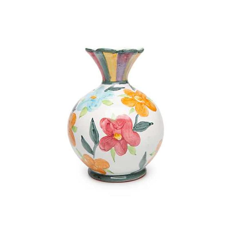 MACKENZIE-CHILDS Painted Garden Medium Bud Vase - Hand-Painted Floral Ceramic Vase for Home Decor, Wedding Centerpieces & Tabletop Arrangements