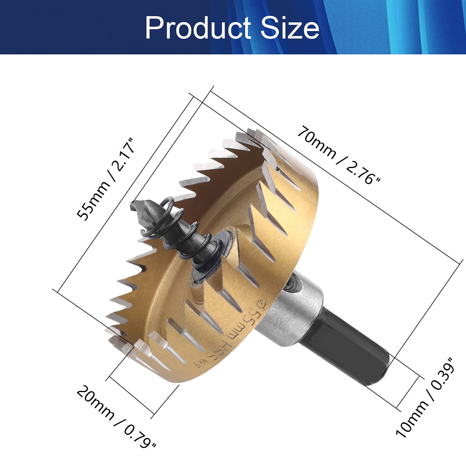 2.17 Inch HSS Drill Bit Hole Saw for Metal - High Speed Steel Drill Cutter for Stainless Steel, Aluminum & Wood (Gold) - Perfect for DIY Projects, Metalworking & Home Renovations