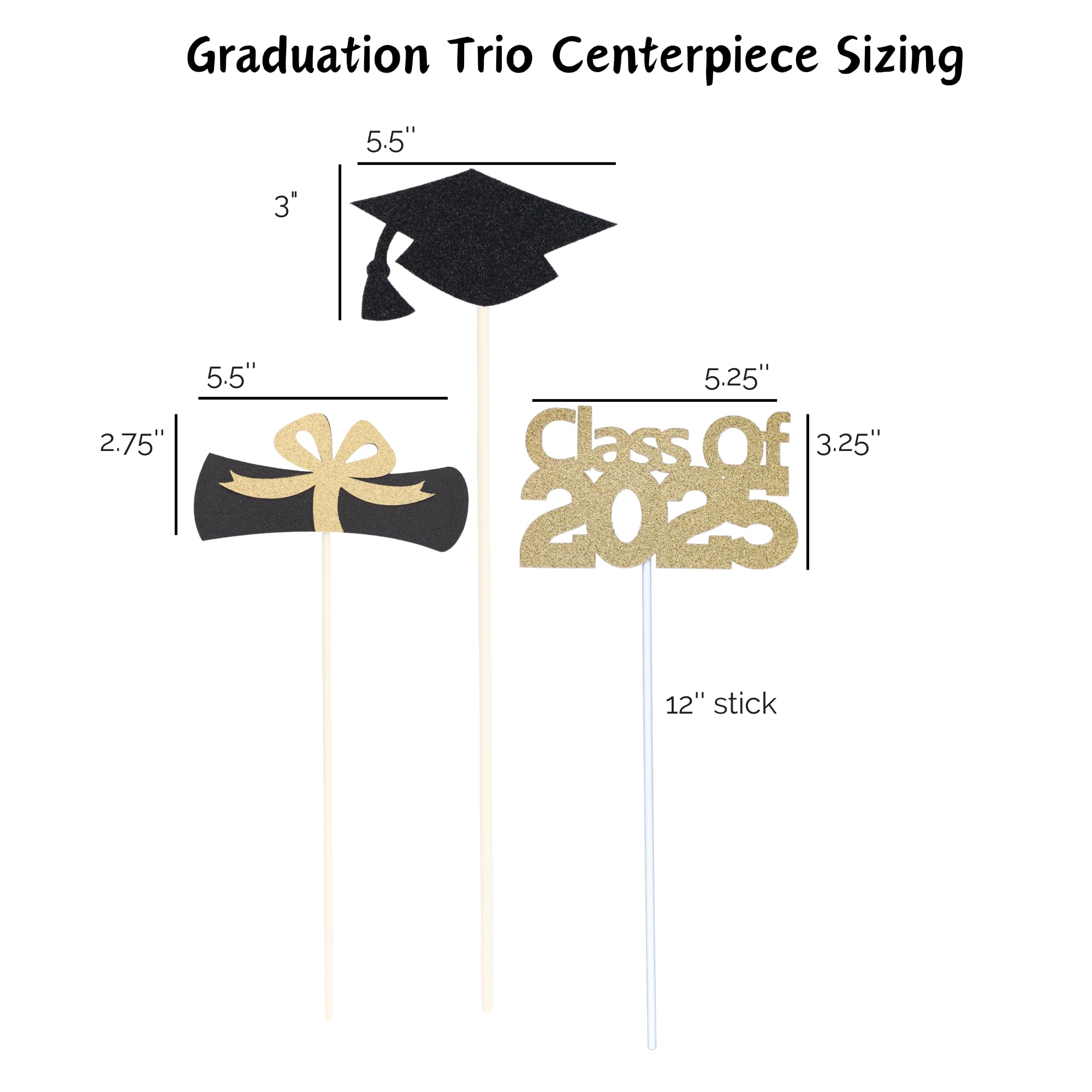 2025 Graduation Party Decorations - 3 Pack Graduation Centerpiece Sticks for Class of 2025 Table Decor, Commencement Ceremony & Graduation Party Supplies by ZeeBestCelebrations | Perfect for Graduation Tables, Photo Booths & School Celebration Decorations