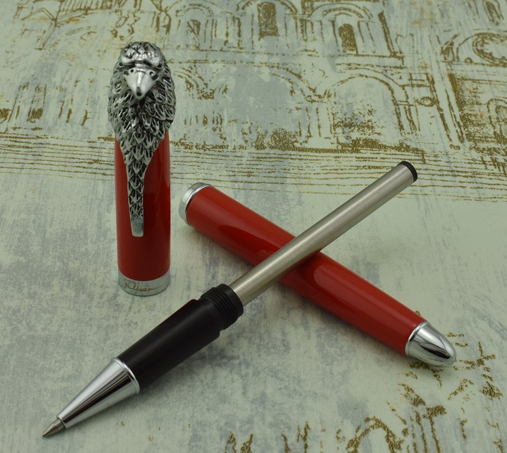 Asvine Fuliwen Rollerball Pen with Red Barrel & Eagle Head Clip - Fine Black Ink Refill for Smooth Writing, Signature & Calligraphy | Premium Business Pens for Office, Gift & Professional Use