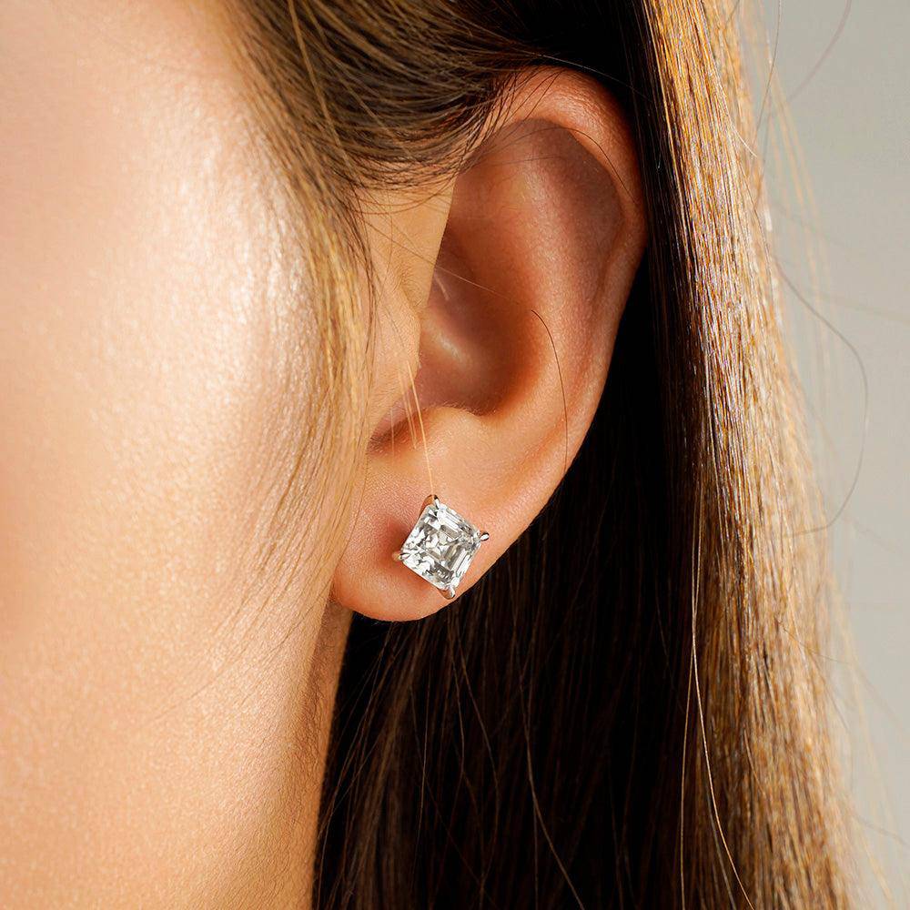 1 CT. Asscher Cut Moissanite Stud Earrings - 925 Sterling Silver, Hypoallergenic, Sparkling Wedding & Anniversary Gift for Women
