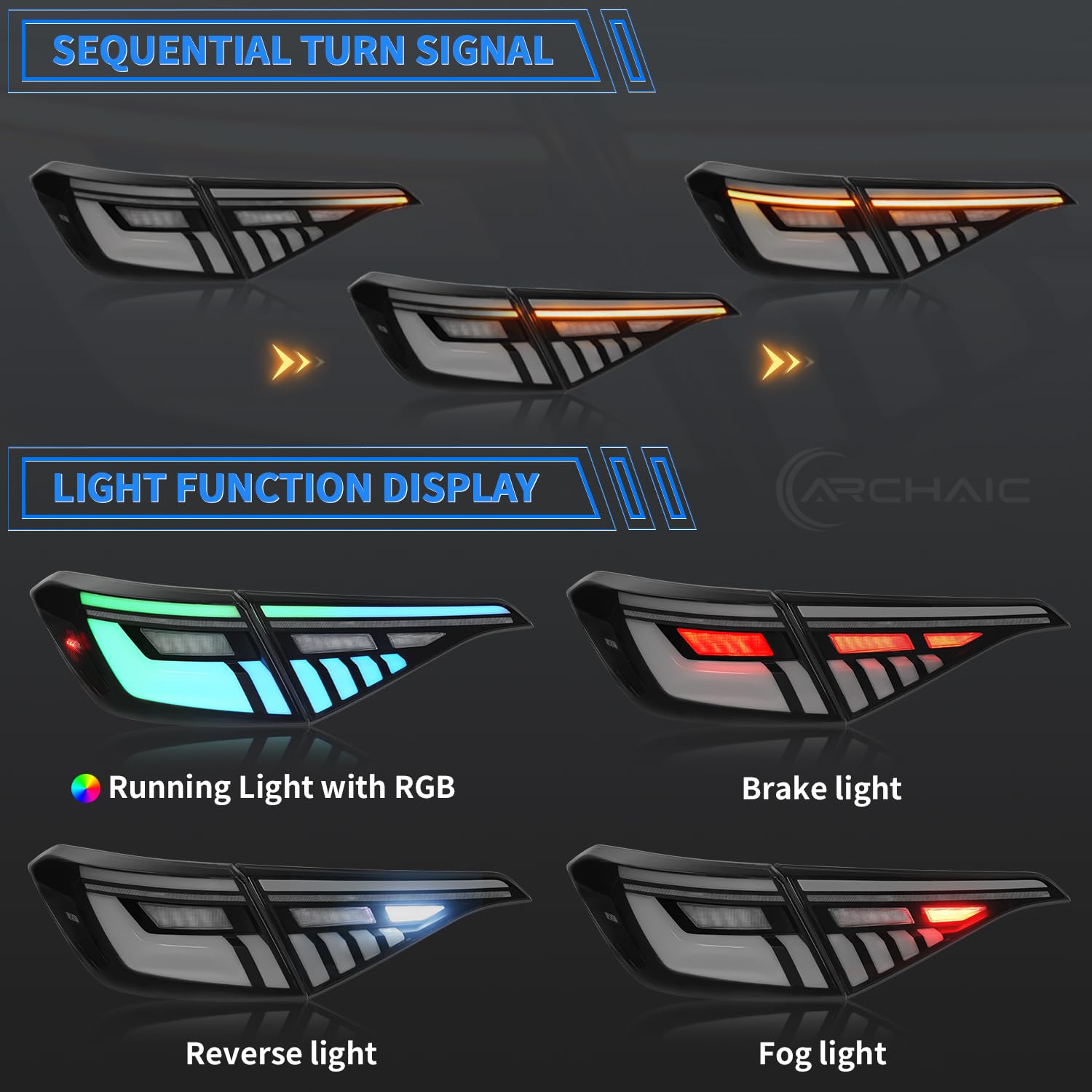 Upgraded LED Tail Lights for 2022-2024 Honda Civic 11th Gen Sedan - Colorful Dynamic Animation DRL & Sequential Turn Signals (Pair) - Perfect for Night Driving and Custom Car Styling