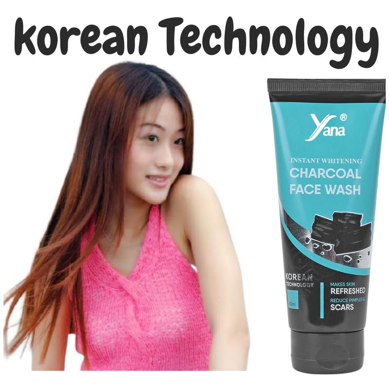 Instant Whitening Activated Charcoal Face Wash for Men - Natural & Organic Daily Facial Cleanser with Korean Technology | Deep Cleansing for Acne, Blackheads & Oily Skin