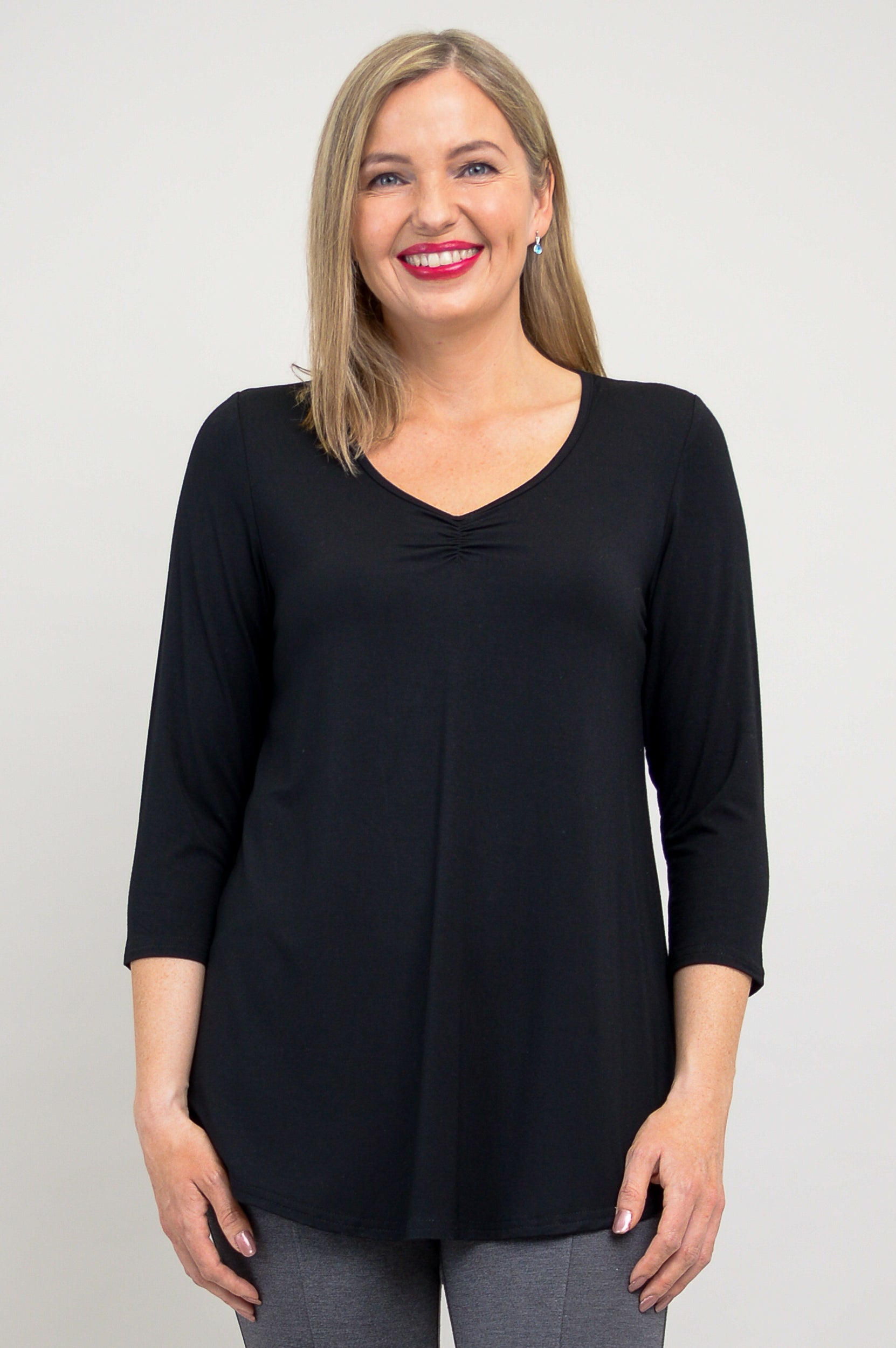 Franny Top - Soft Bamboo V-Neck Blouse for Women in Black | Breathable & Comfortable Casual Wear for Office, Date Night & Everyday Outfits
