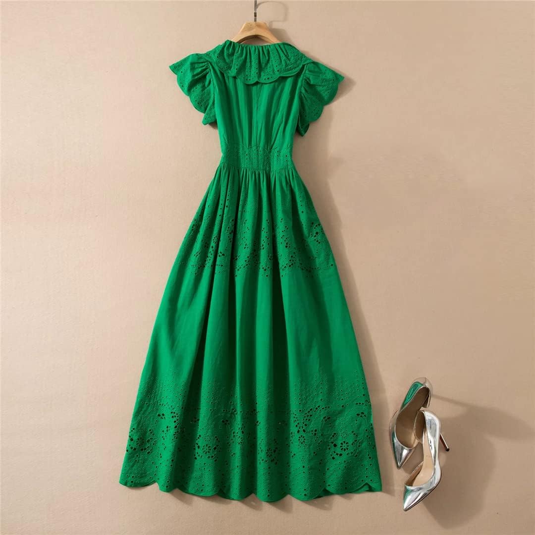 2022 Spring Summer Women's Deep V-Neck Hollow Out Sexy Long Dress - Elegant Green Designer Fashion Dress for Party, Wedding & Evening Events